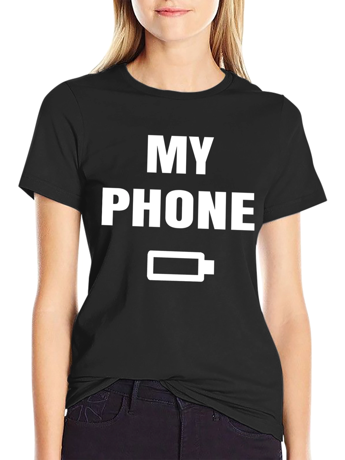 Black Low Battery Humor Tee - My Phone is Dead T-Shirt view 2