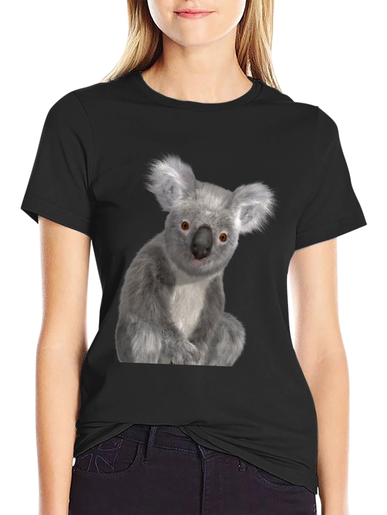 Black Koala Graphic Tee - Black Cotton Comfort view 2