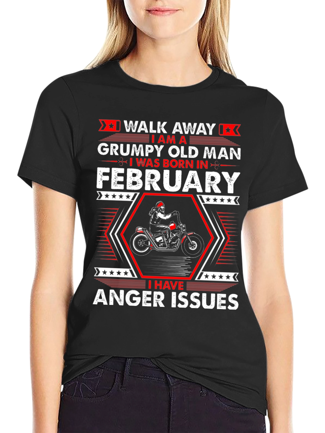 Black Grumpy Old Man Born in February T-Shirt view 2