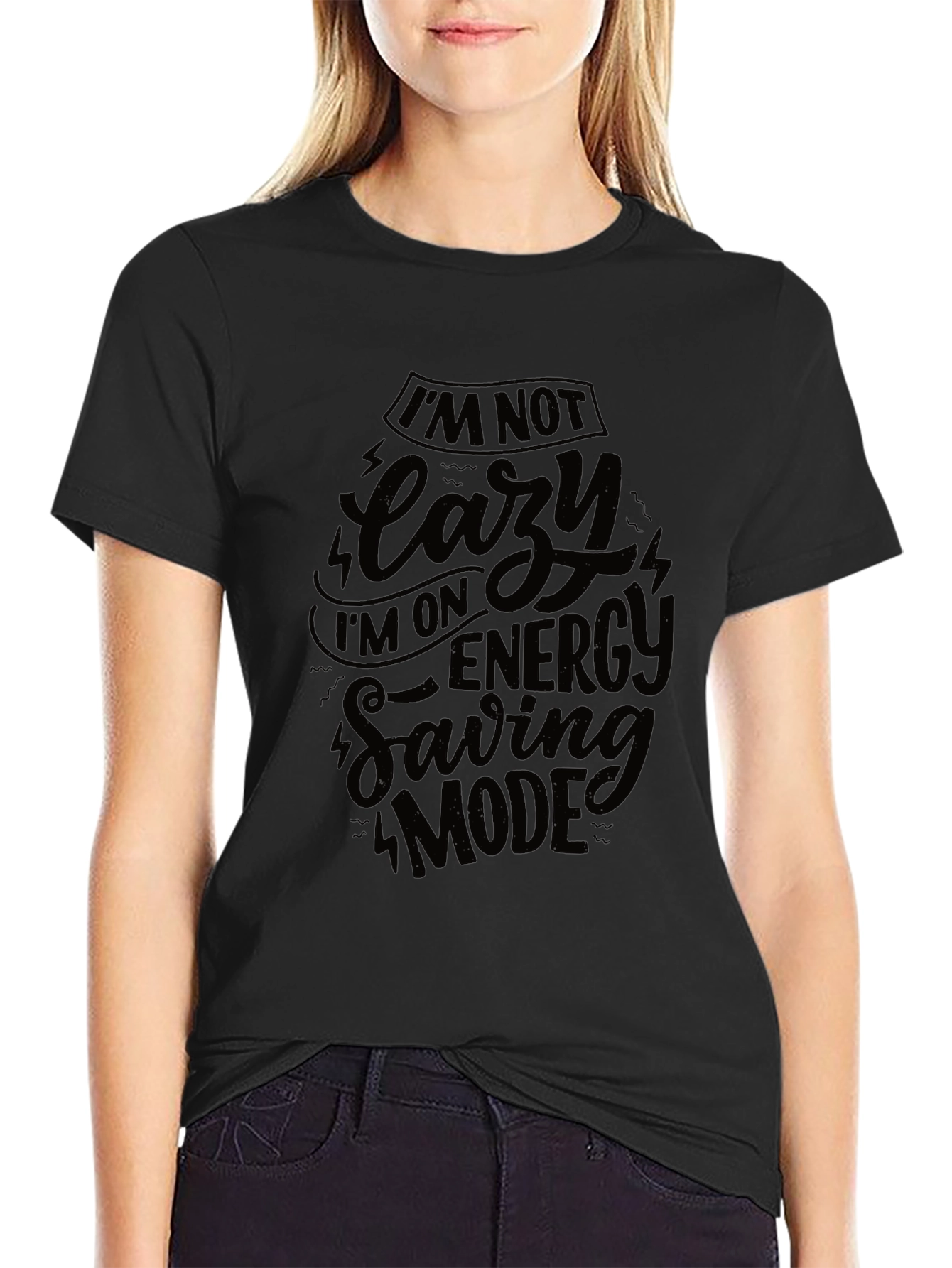 Black I'm Not Lazy Energy Saving Mode Black T-Shirt view 2