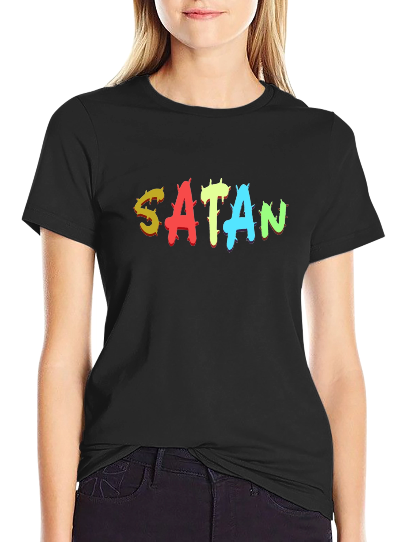 Black Satan Graphic Print Black T-Shirt view 2