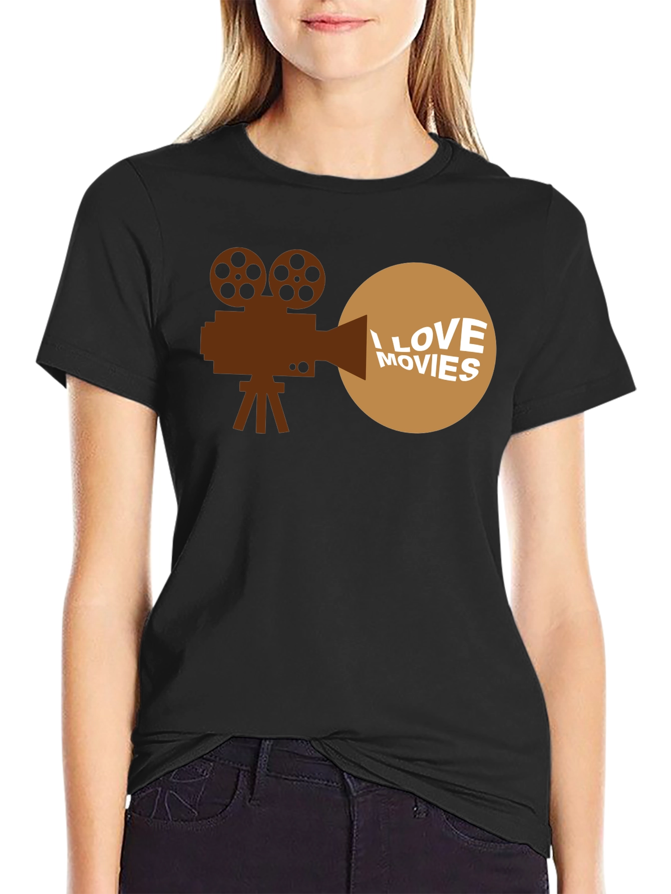 Black I Love Movies T-Shirt - Classic Film Fan Tee view 2