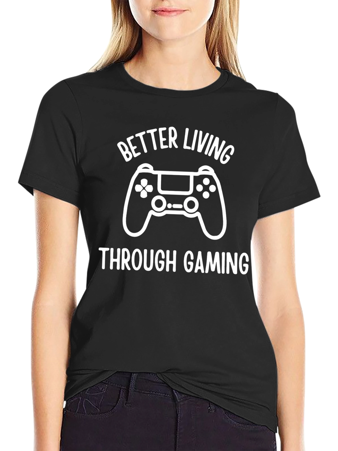Black Better Living Through Gaming T-Shirt view 2