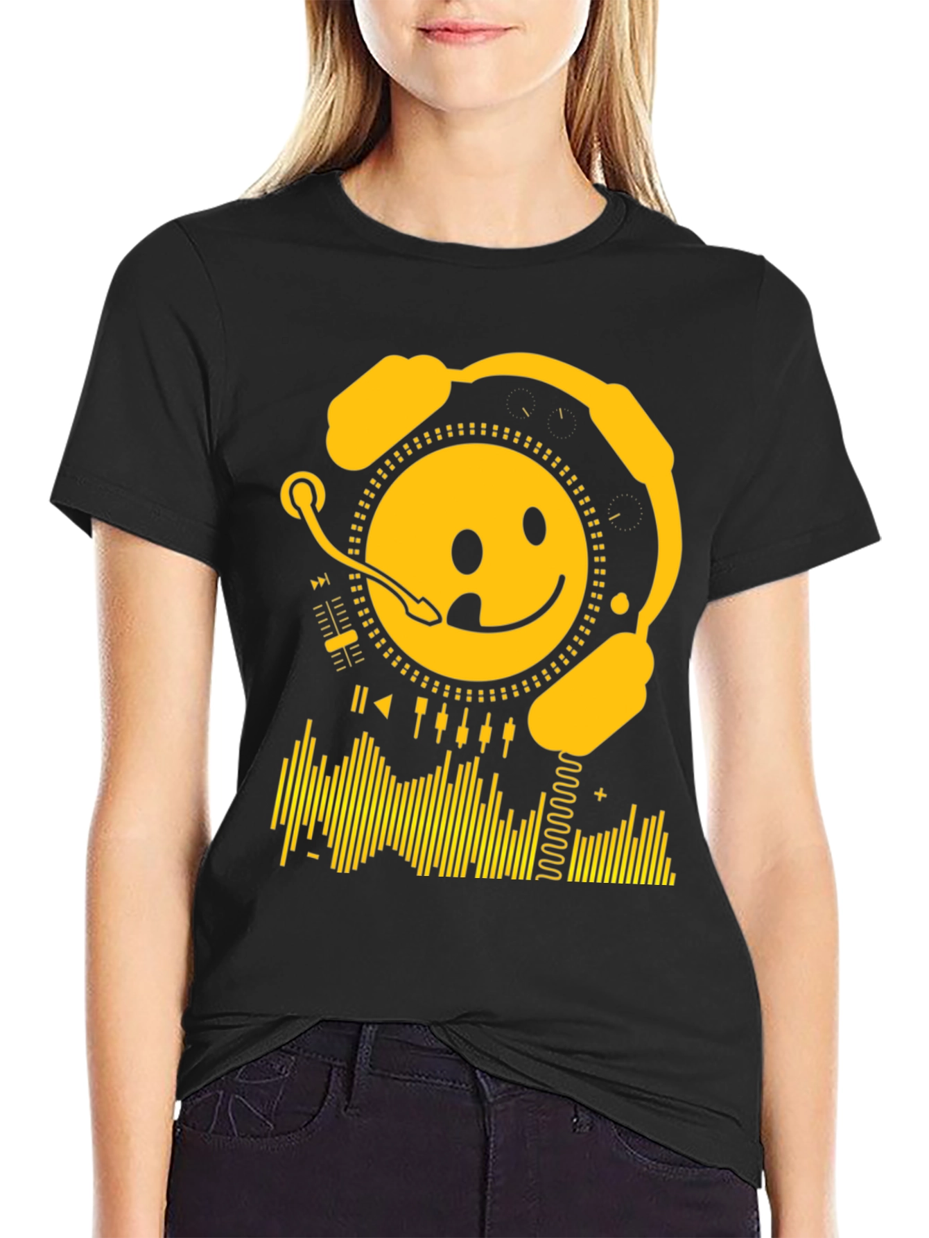Black Smiley DJ Black T-Shirt view 2