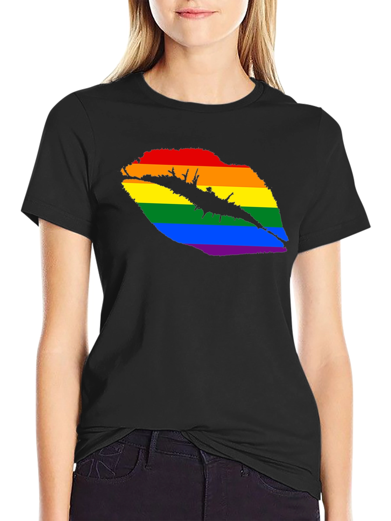 Black Pride Lips Graphic Tee - Black Unisex T-Shirt view 2