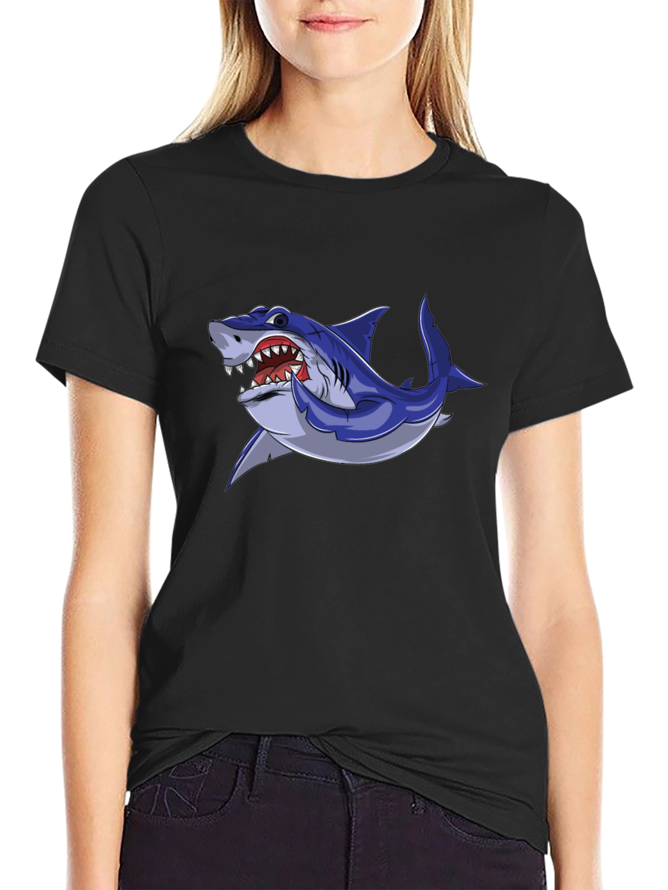 Black Cool Shark Graphic Tee - Black Cotton Blend view 2