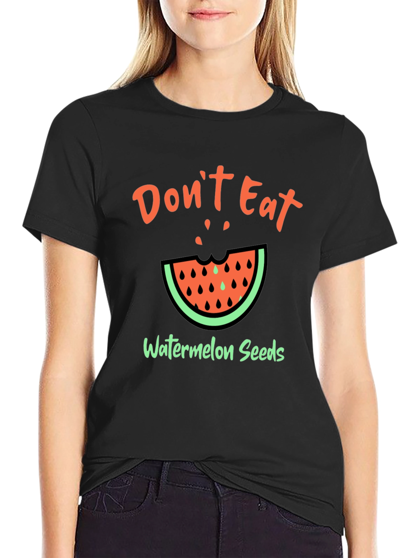 Black Funny Watermelon Seeds Graphic T-Shirt view 2