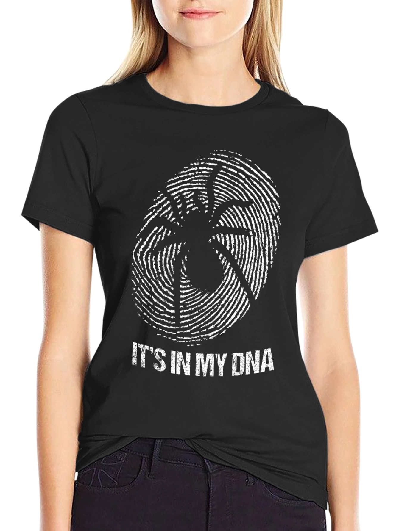 Black Spider DNA Graphic Tee - Black Novelty T-Shirt view 2