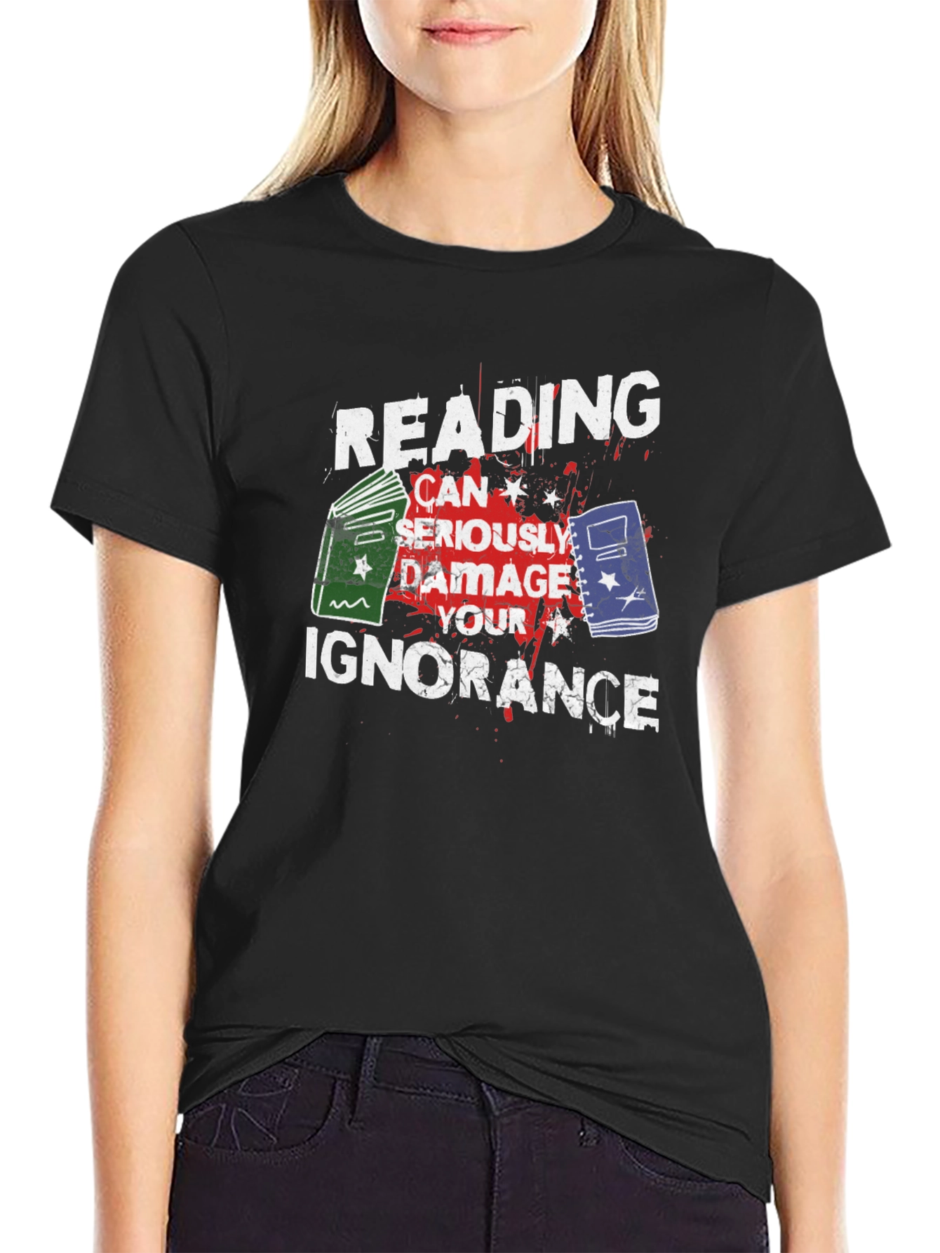 Black Reading Damage Ignorance Graphic Tee view 2