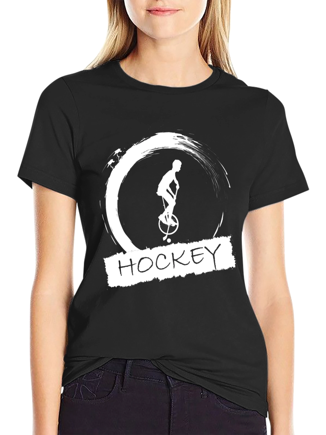 Black Hockey Unicycle Graphic Tee - Unique Black T-Shirt view 2