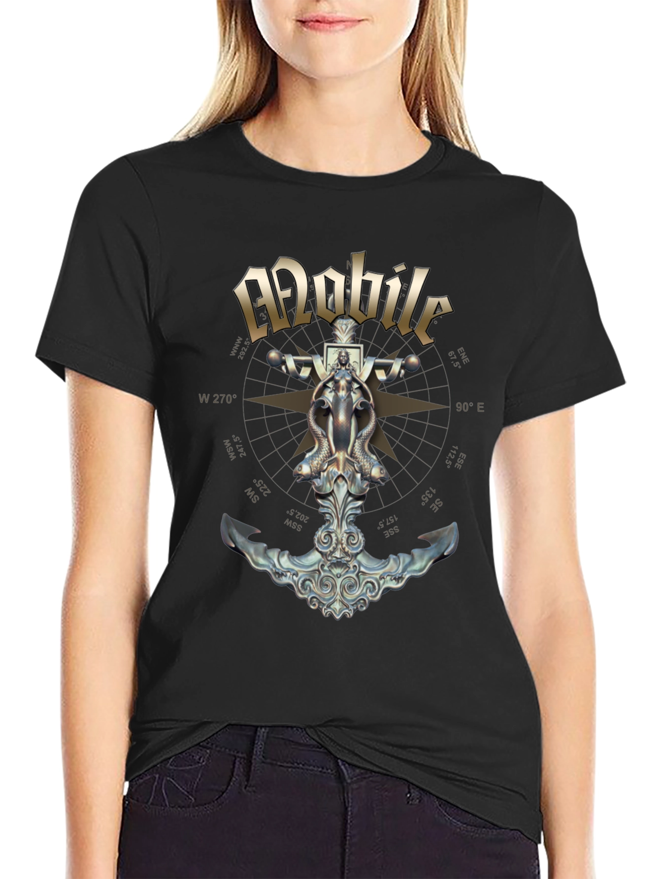 Black Mobile Anchor Compass Black T-Shirt view 2