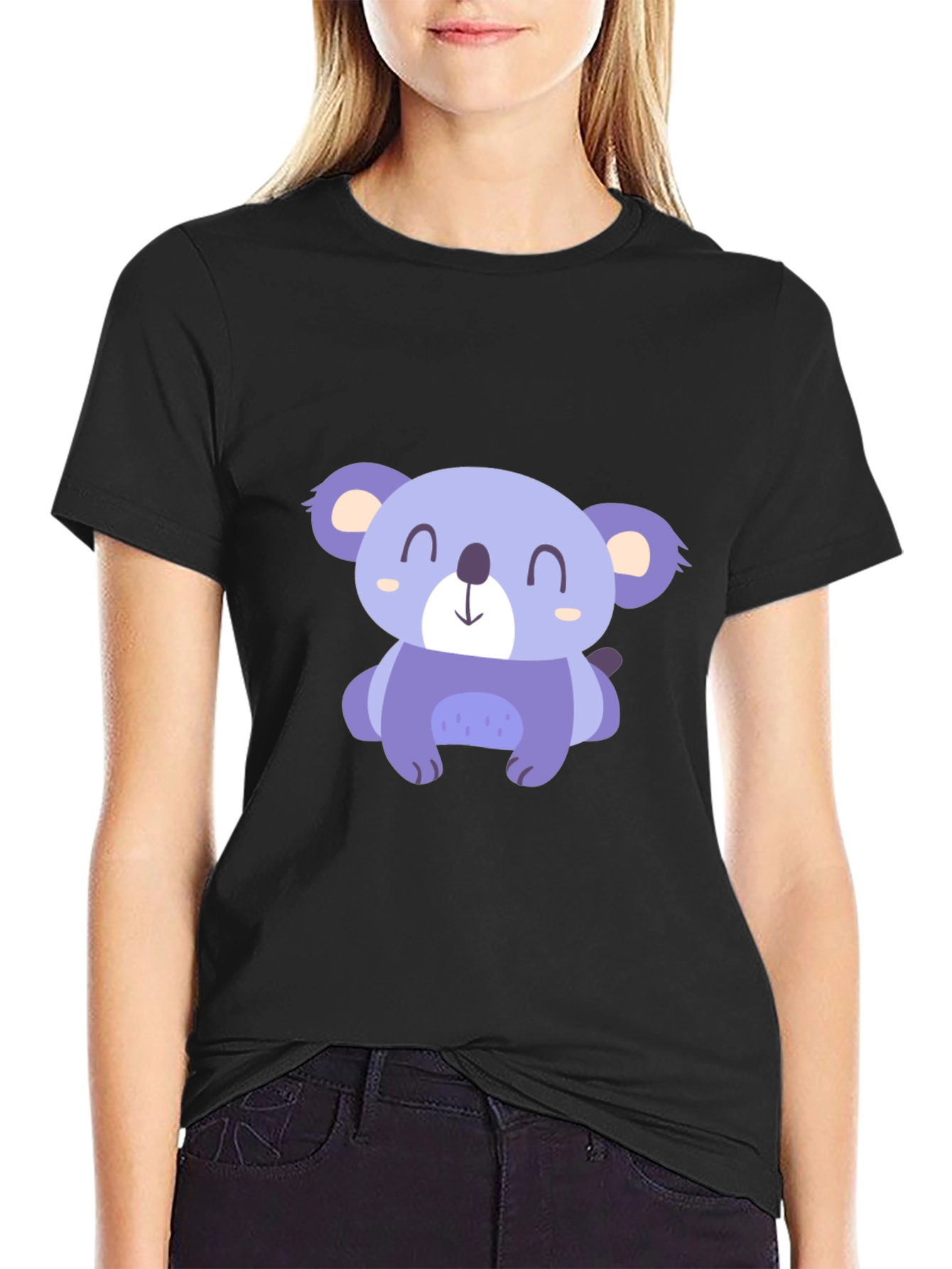 Black Cute Koala Graphic Tee - Casual Black T-Shirt view 2