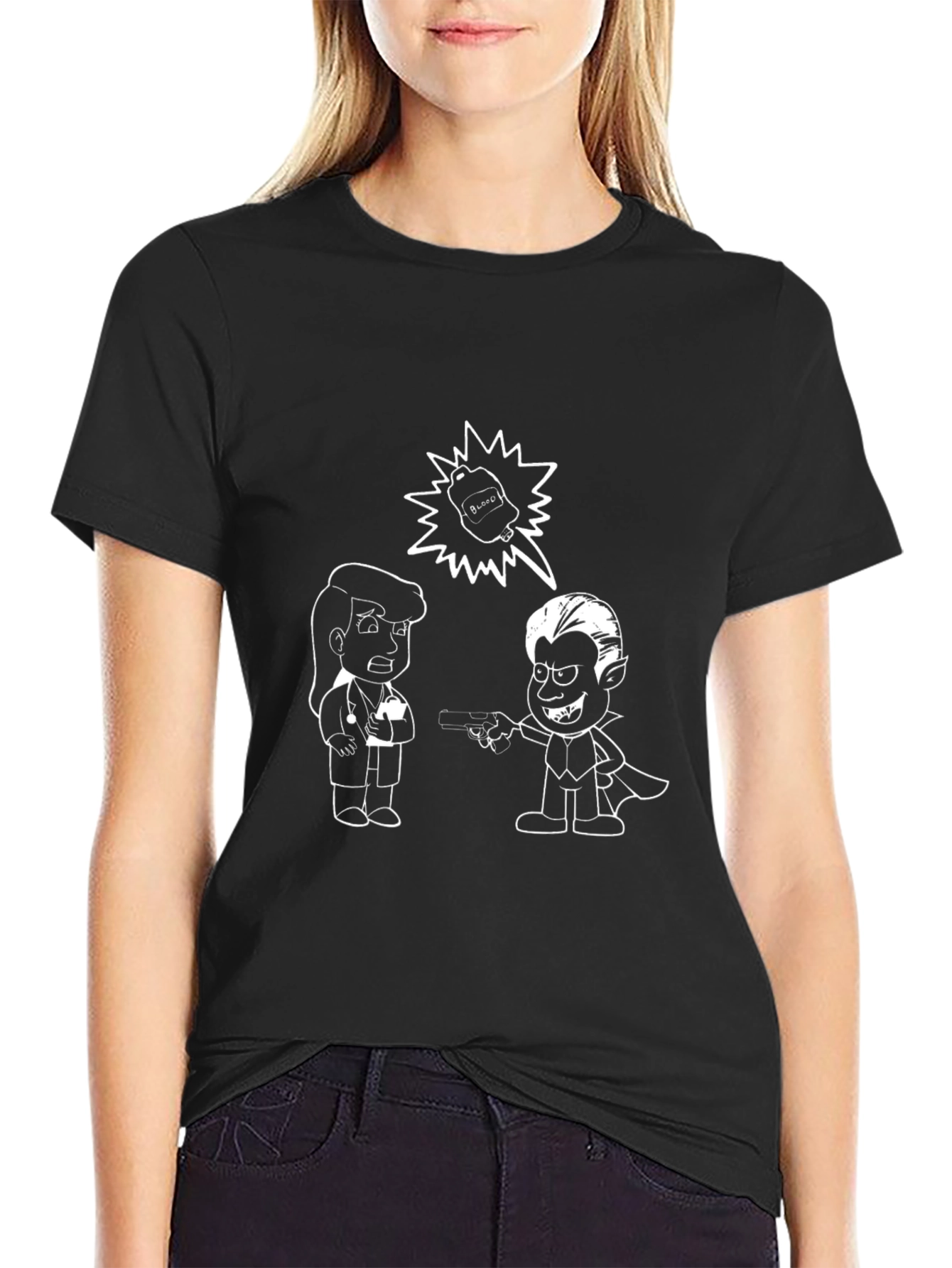 Black Cartoon Graphic Black T-Shirt view 2