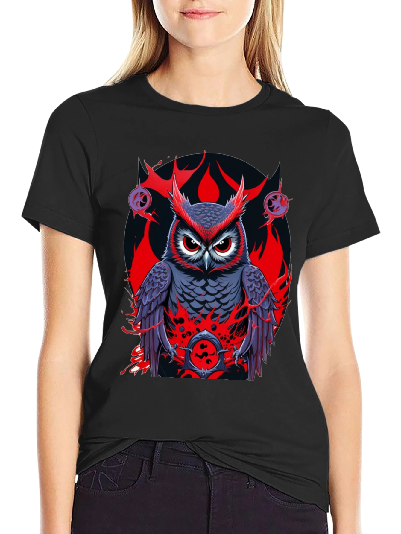 Black Owl Graphic Print Tee - Men's Black T-Shirt view 2