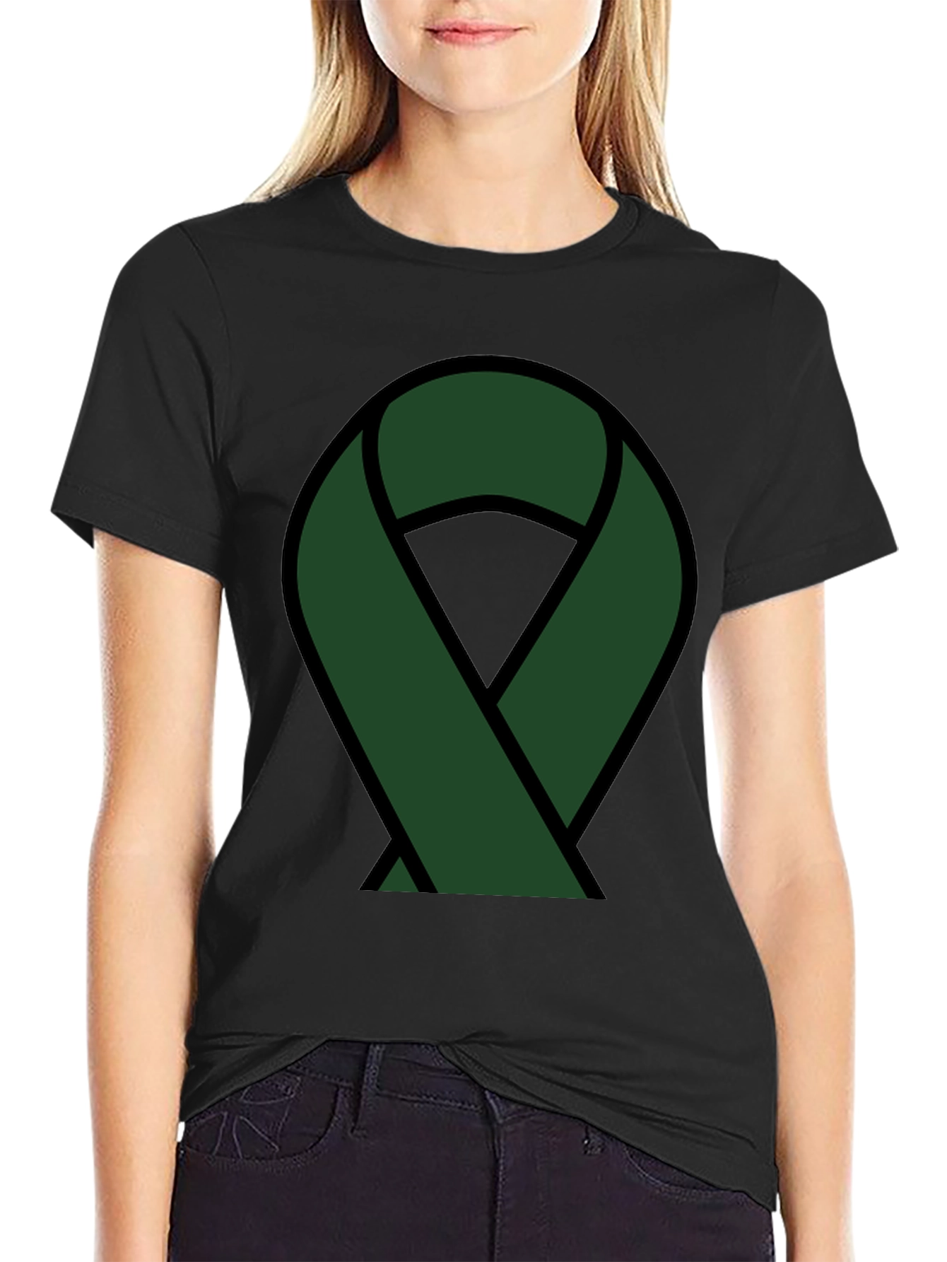 Black Green Ribbon Awareness T-Shirt view 2