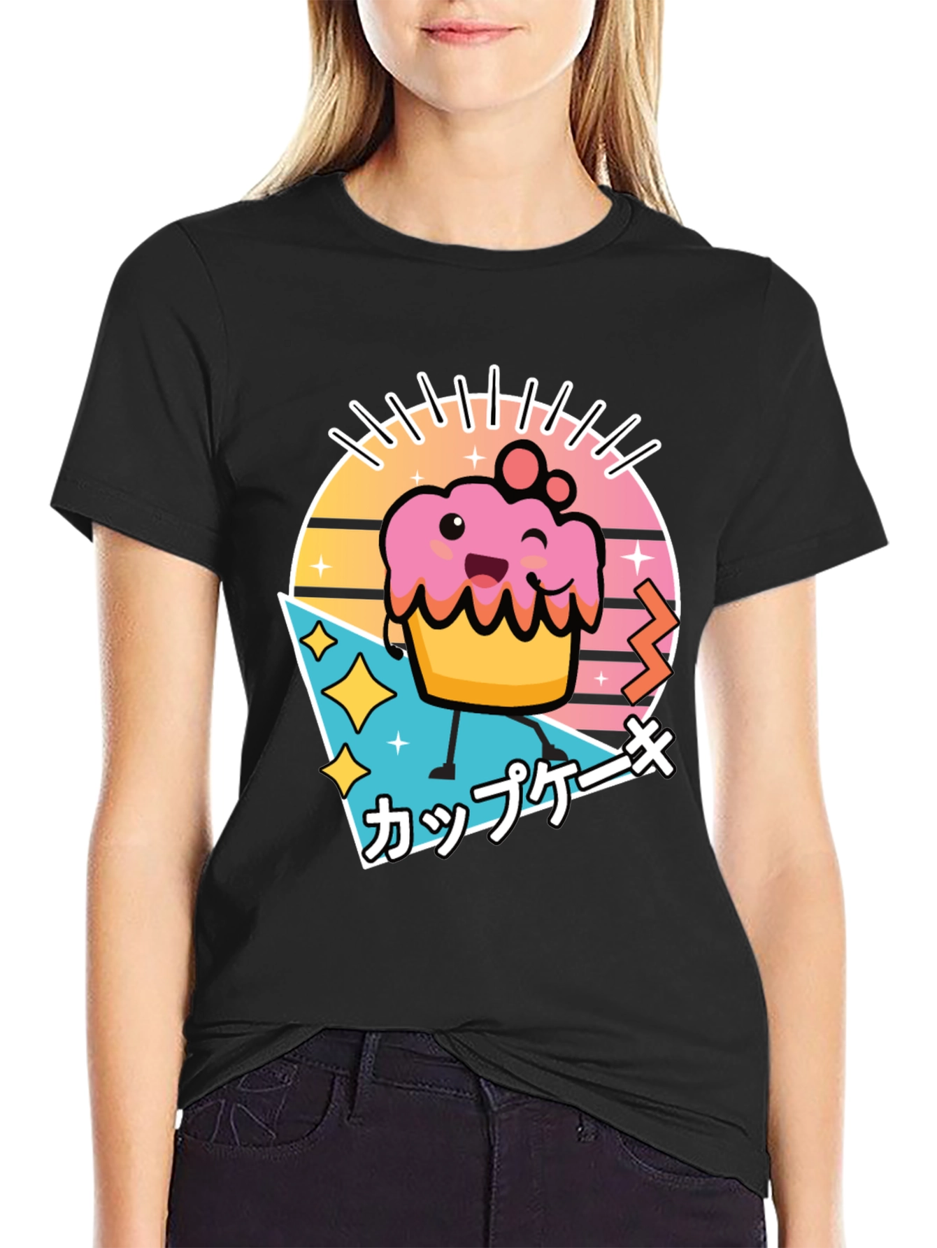 Black Kawaii Cupcake T-Shirt - Retro Japanese Style view 2