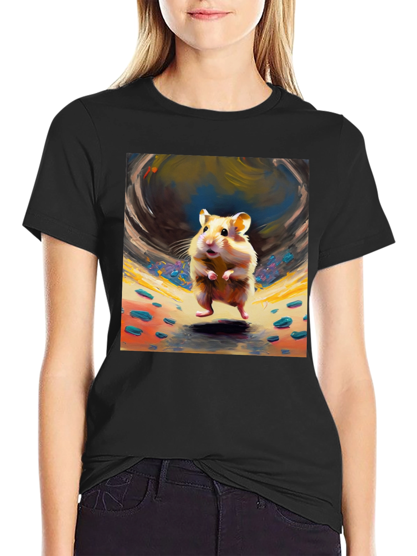 Black Hamster Art Graphic Tee - Stylish Comfort view 2