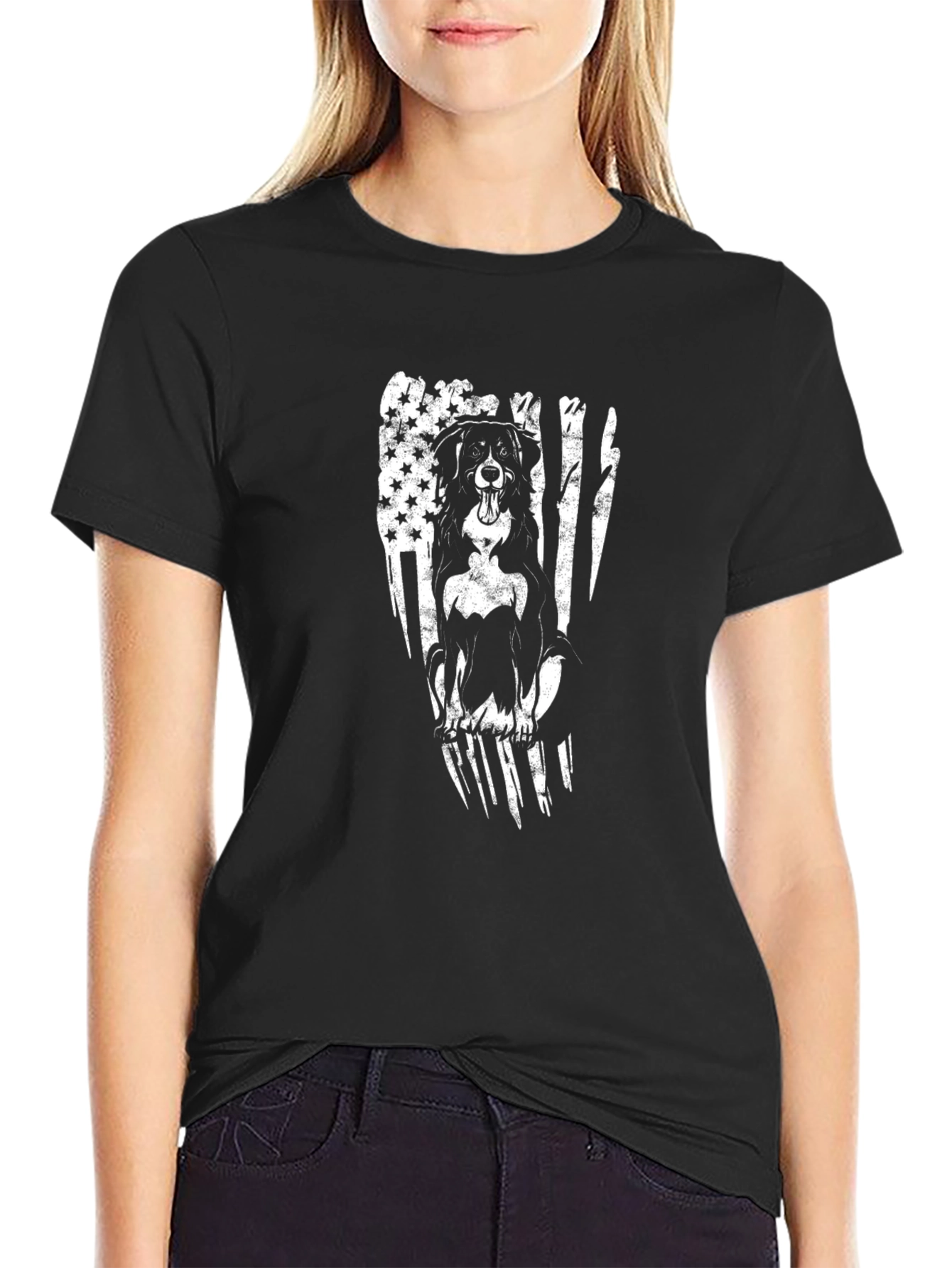 Black Patriotic Dog American Flag T-Shirt view 2