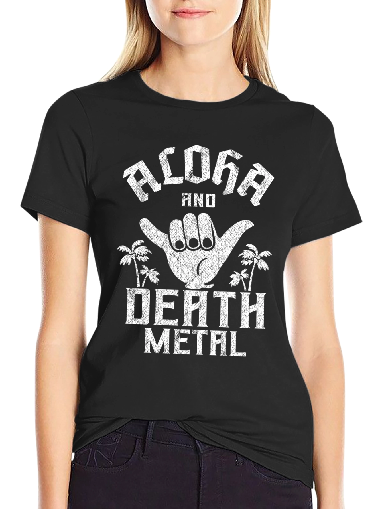 Black Aloha Death Metal Graphic Tee - Black T-Shirt view 2