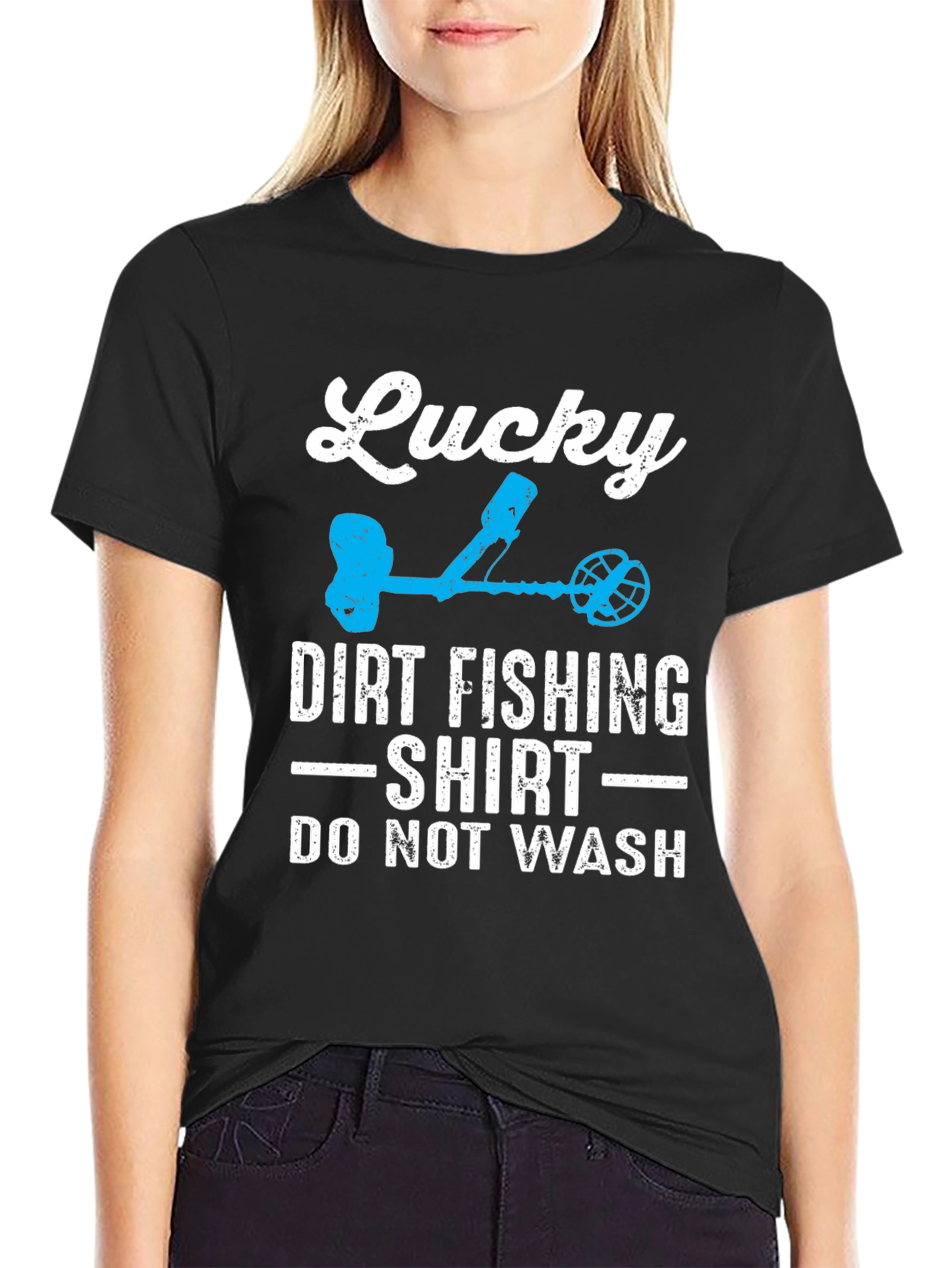 Black Lucky Dirt Fishing Shirt - Novelty Detectorist Tee view 2