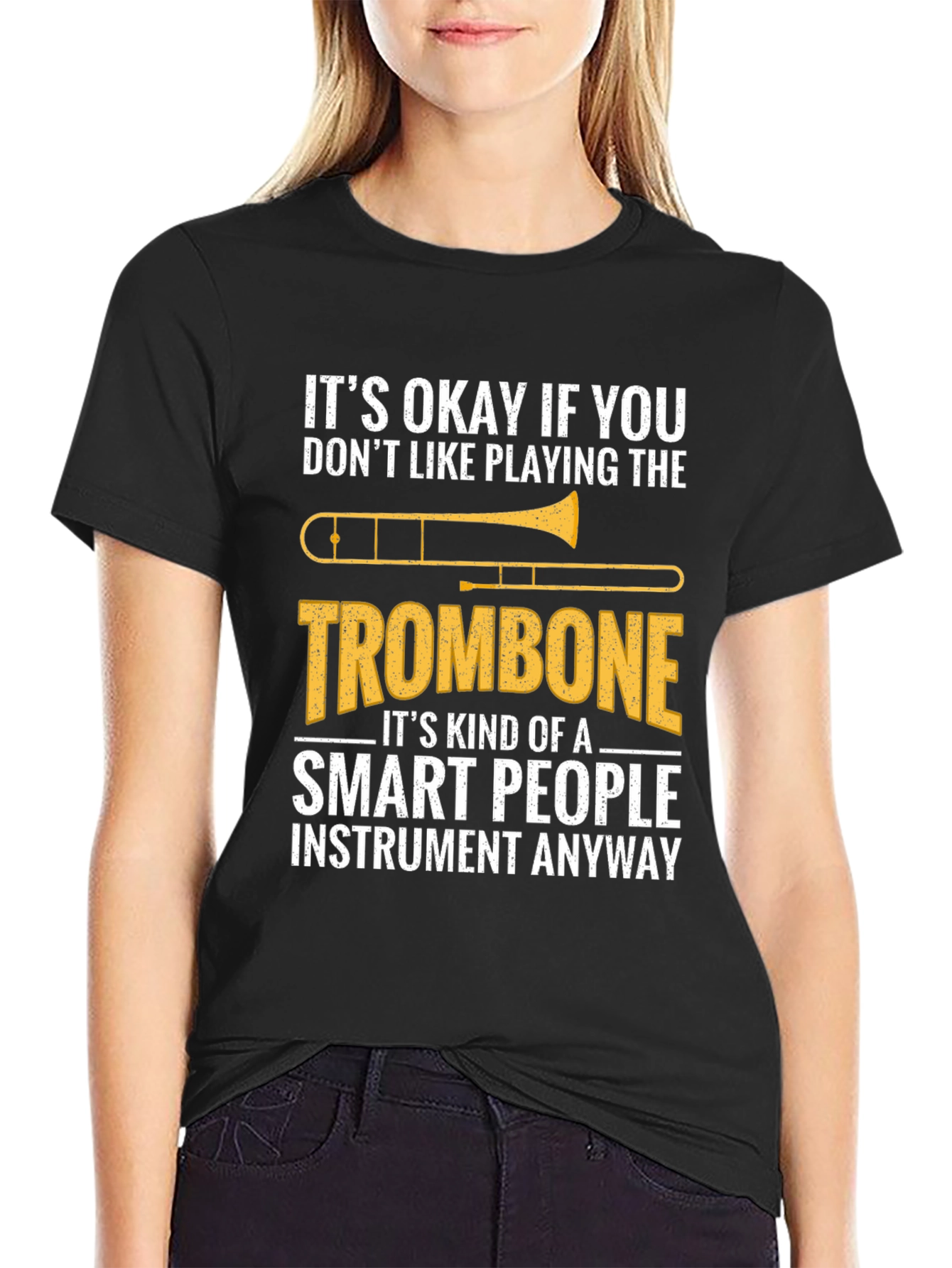Black Smart People Trombone T-Shirt - Funny Musician Tee view 2