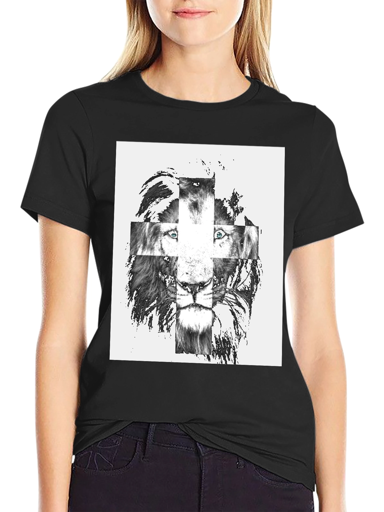Black Lion Cross Graphic Tee - Men's Black T-Shirt view 2