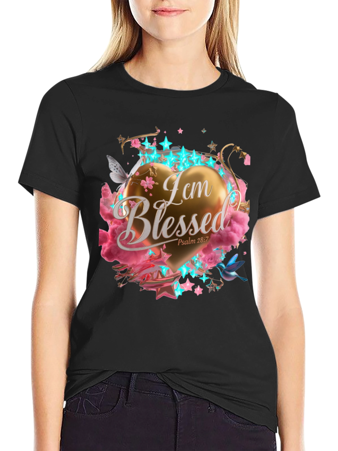 Black I am Blessed T-Shirt view 2