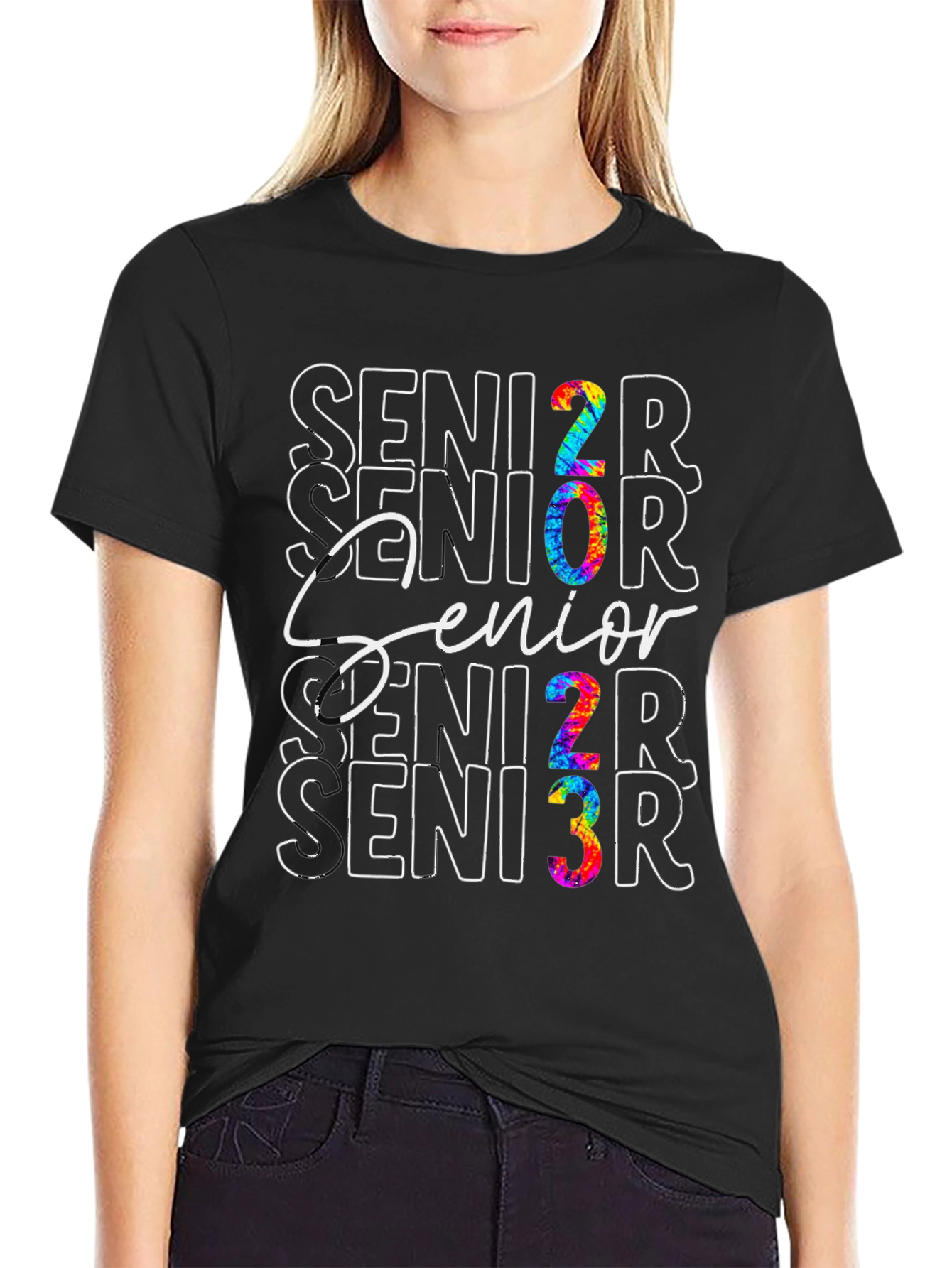 Black Senior 2023 Tie-Dye Graphic T-Shirt view 2