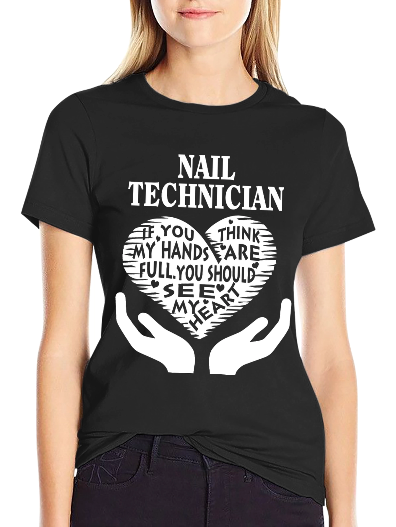 Black Nail Technician T-Shirt - Full Hands, Full Heart view 2