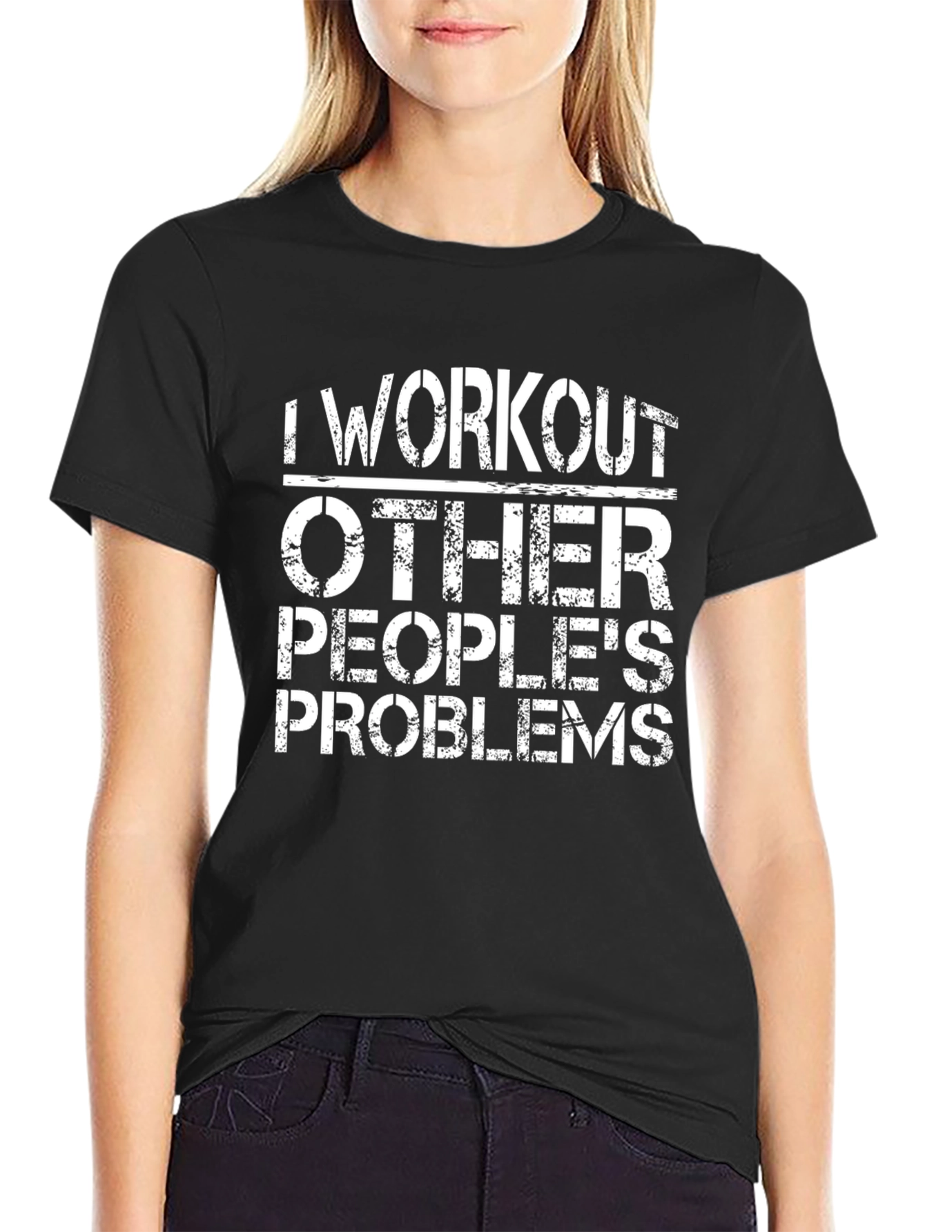 Black Funny Workout Problems T-Shirt - Black Graphic Tee view 2