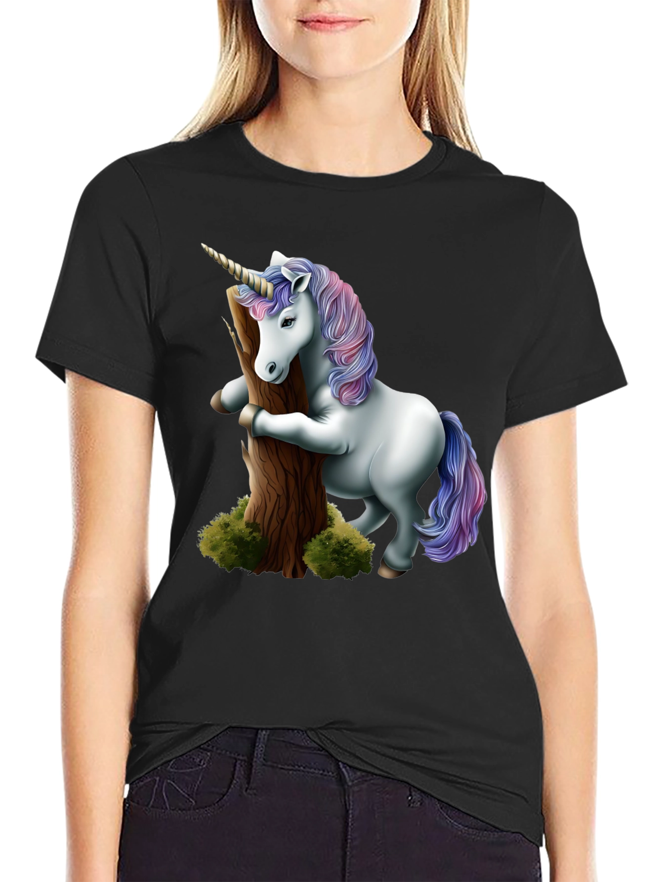 Unicorn Hugging Tree Black T-Shirt - 2