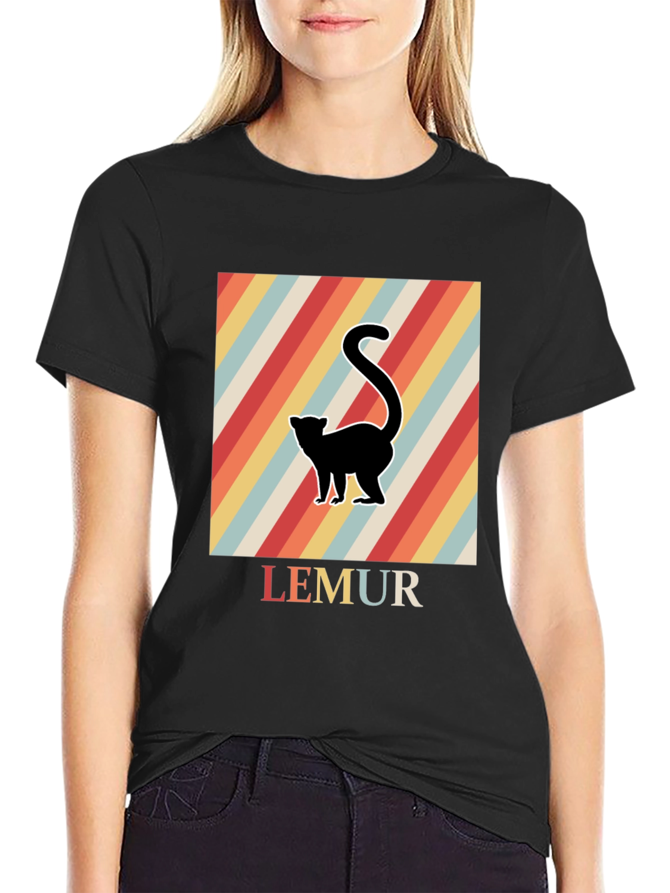 Black Retro Lemur Graphic Tee view 2