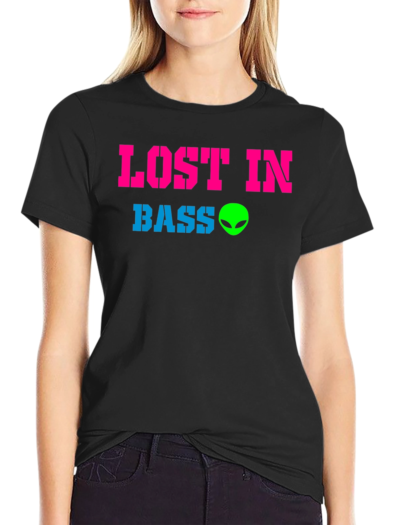 Black Lost in Bass Alien Graphic T-Shirt - EDM Rave Festival view 2