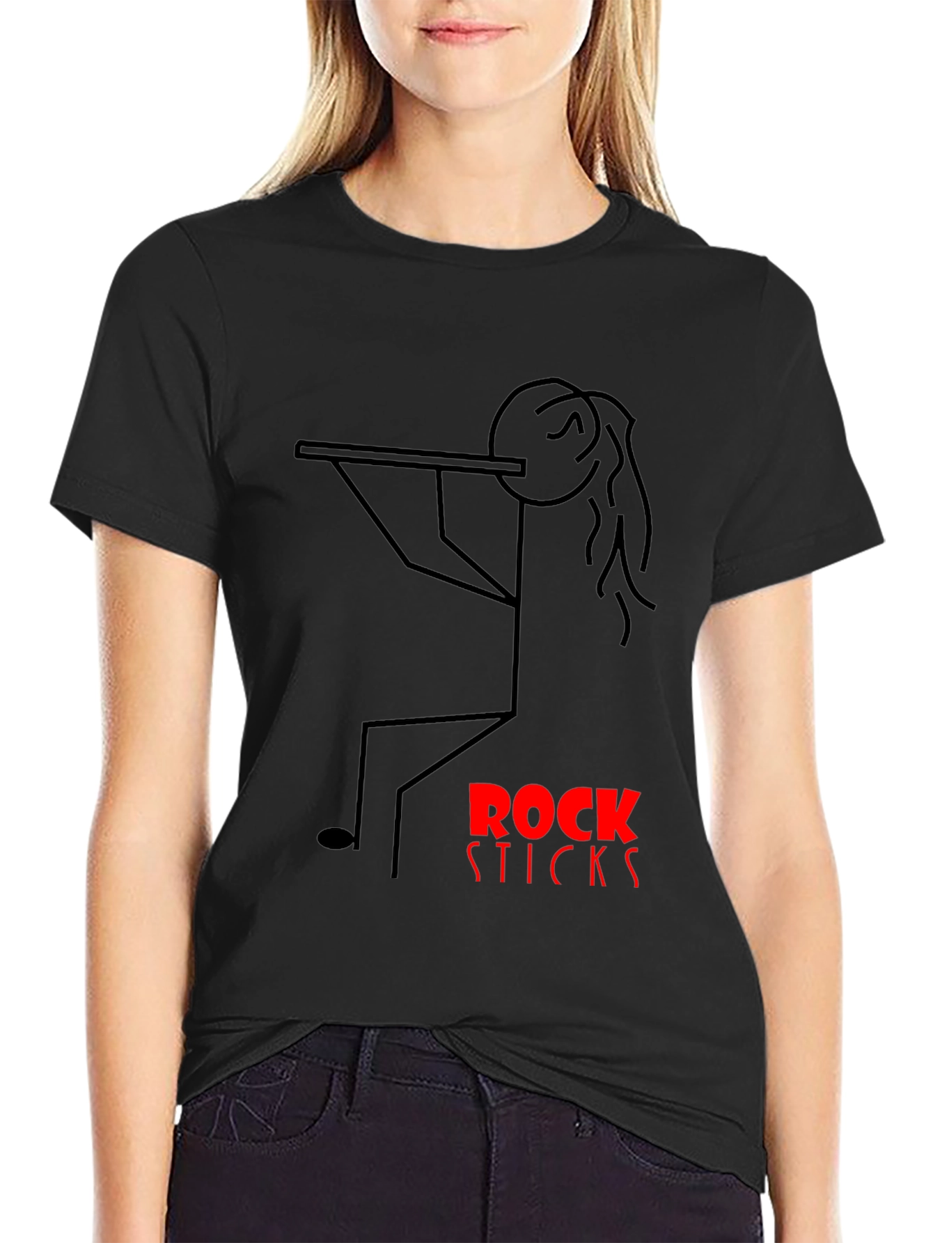 Black Rock Sticks Graphic Tee - Black Cotton T-Shirt view 2