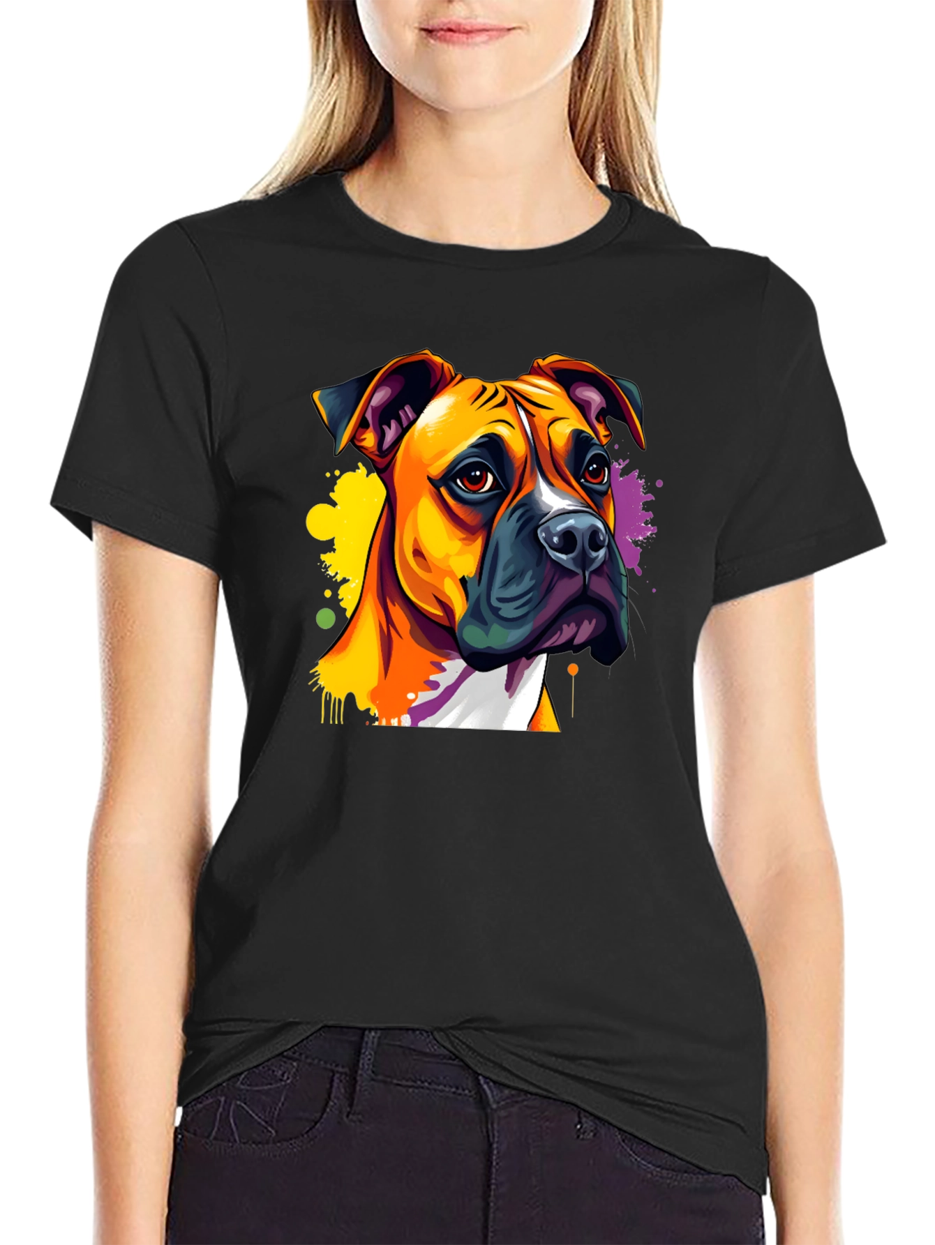 Black Dog Art T-Shirt - Boxer Breed view 2