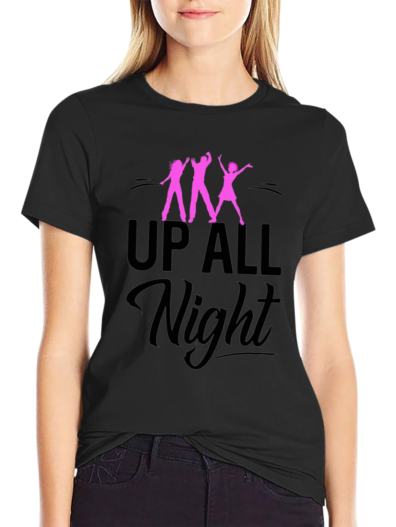 Black Up All Night Graphic Tee - Black Unisex T-Shirt view 2