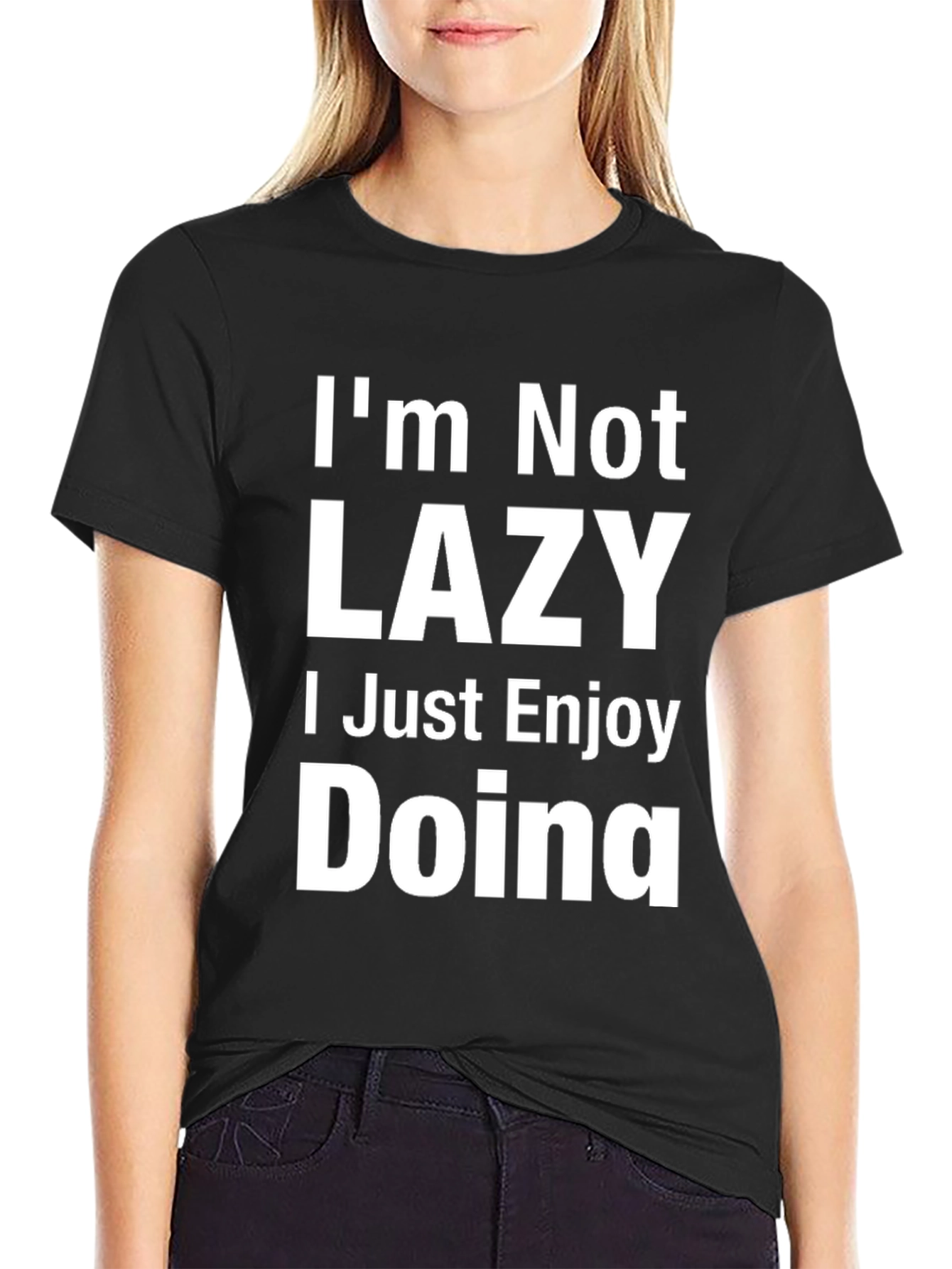Black I'm Not Lazy Graphic Tee - Comfortable Casual Wear view 2
