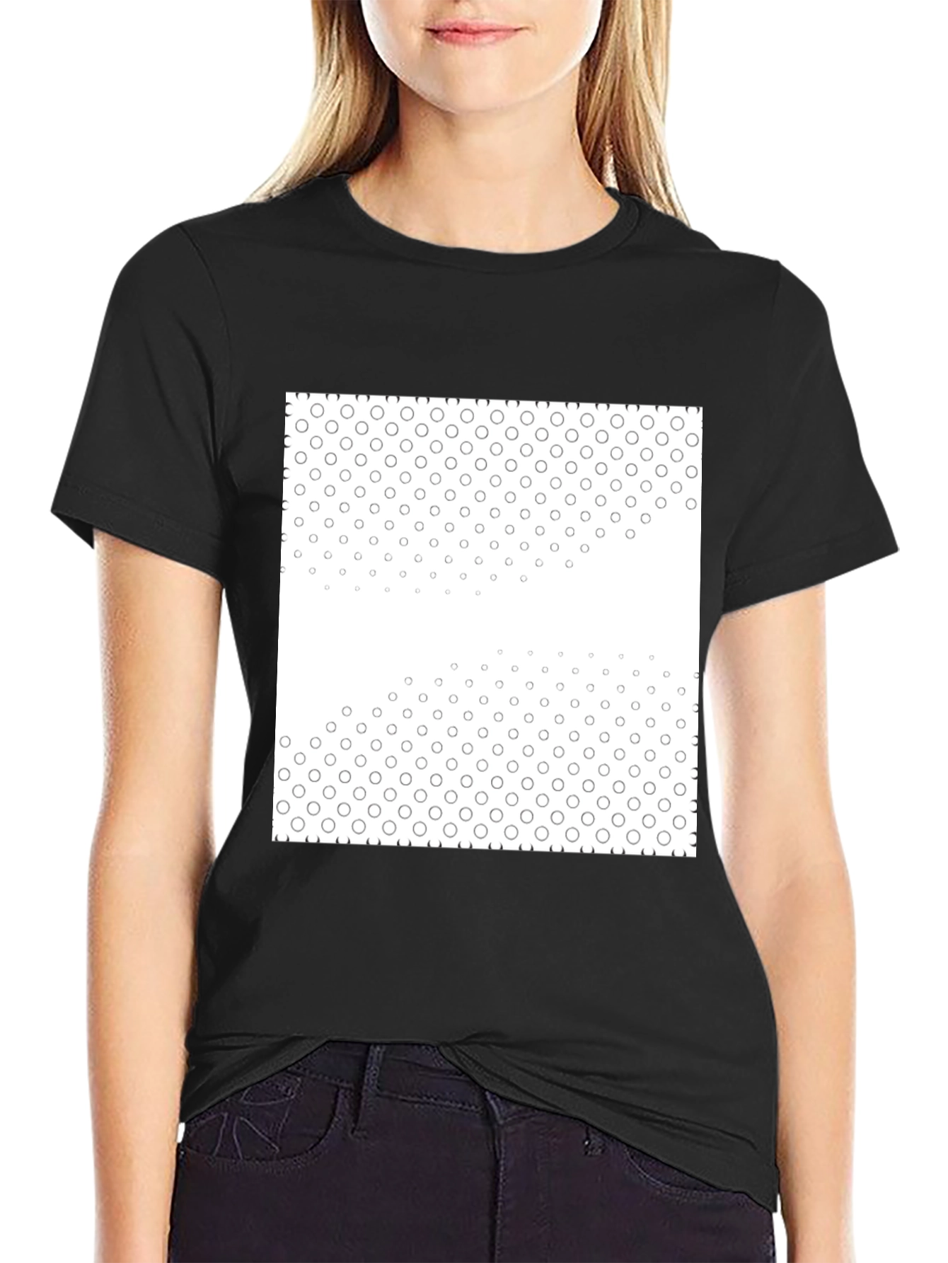 Black Black Tee with Geometric Circle Pattern view 2