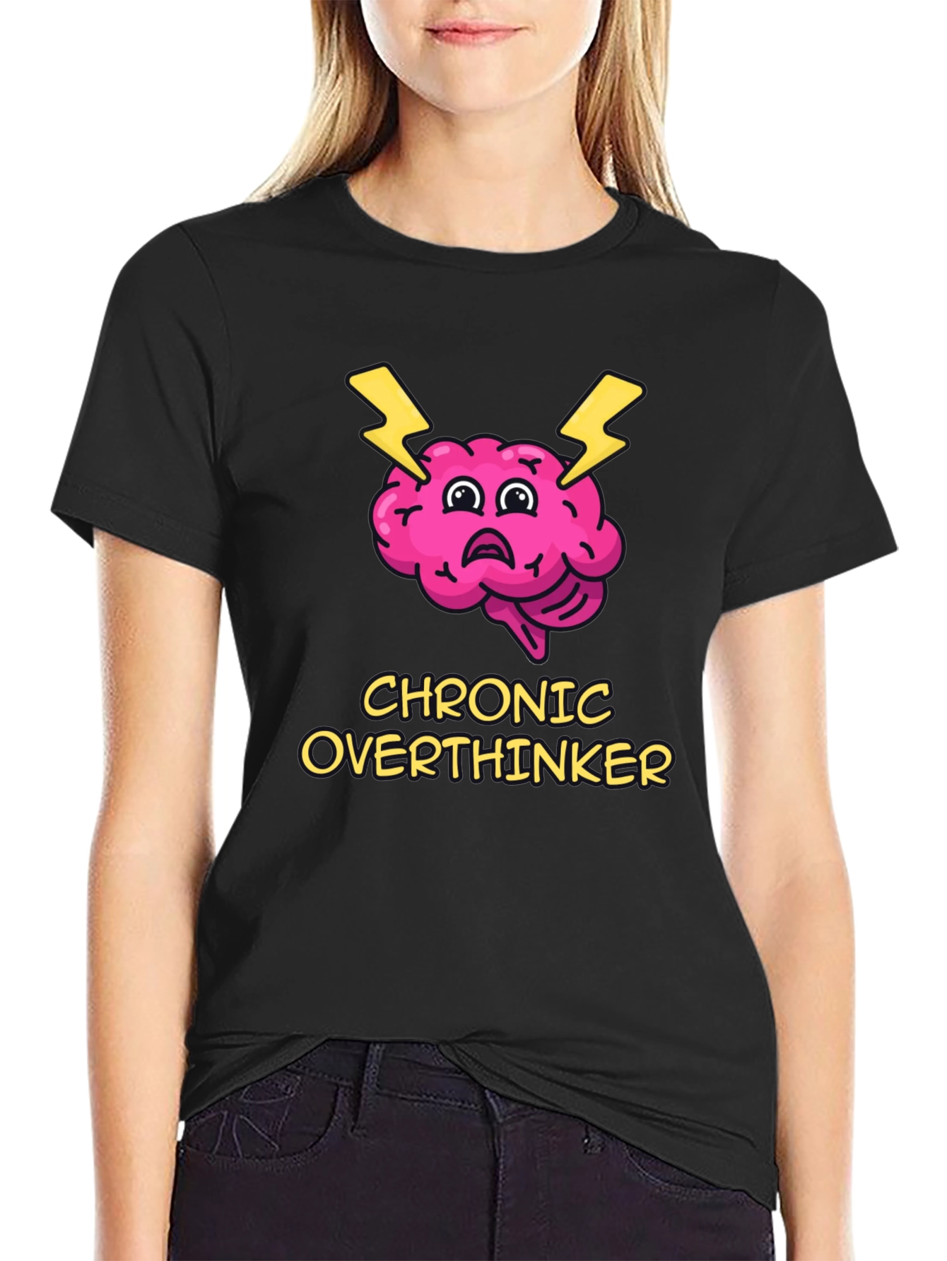 Black Chronic Overthinker Brain T-Shirt - Quirky Graphic Tee view 2