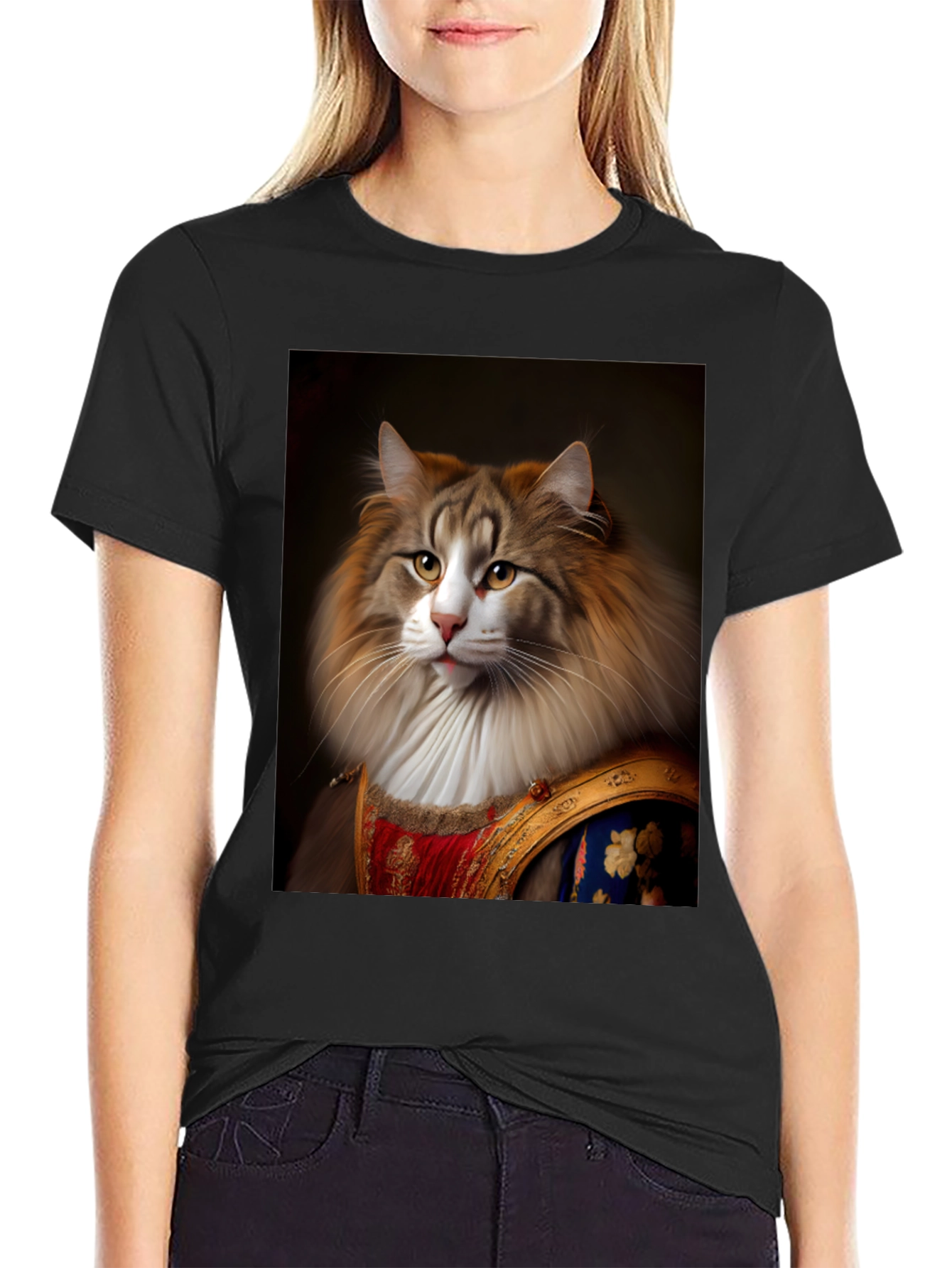Black Regal Cat Portrait T-Shirt - Unique Design view 2