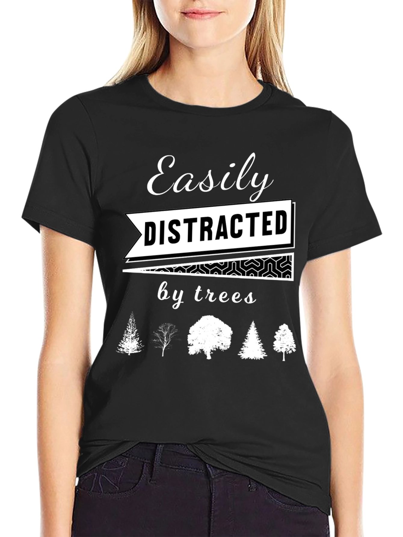 Black Easily Distracted by Trees Graphic T-Shirt view 2