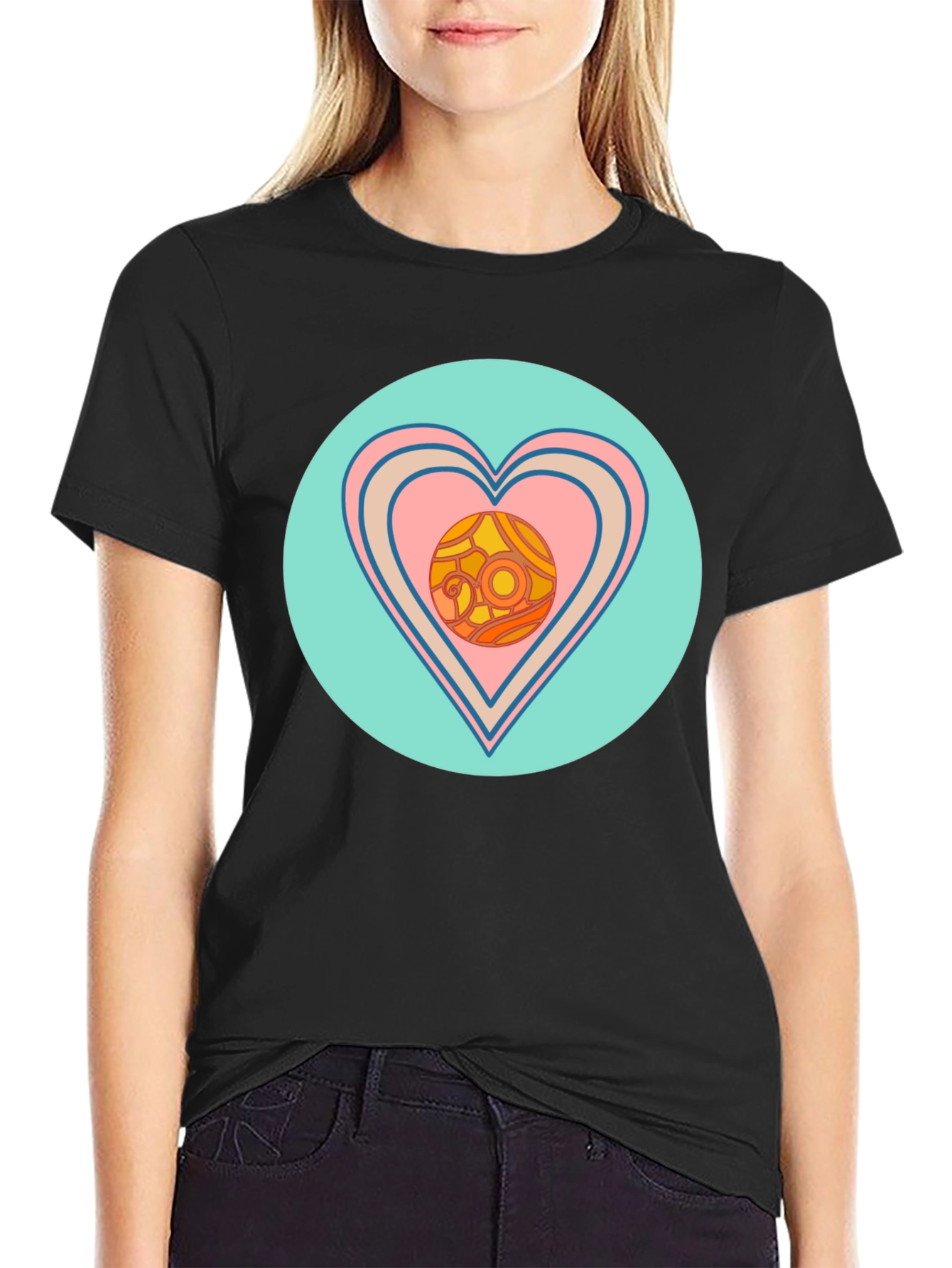 Black Retro Heart Graphic T-Shirt - Black view 2