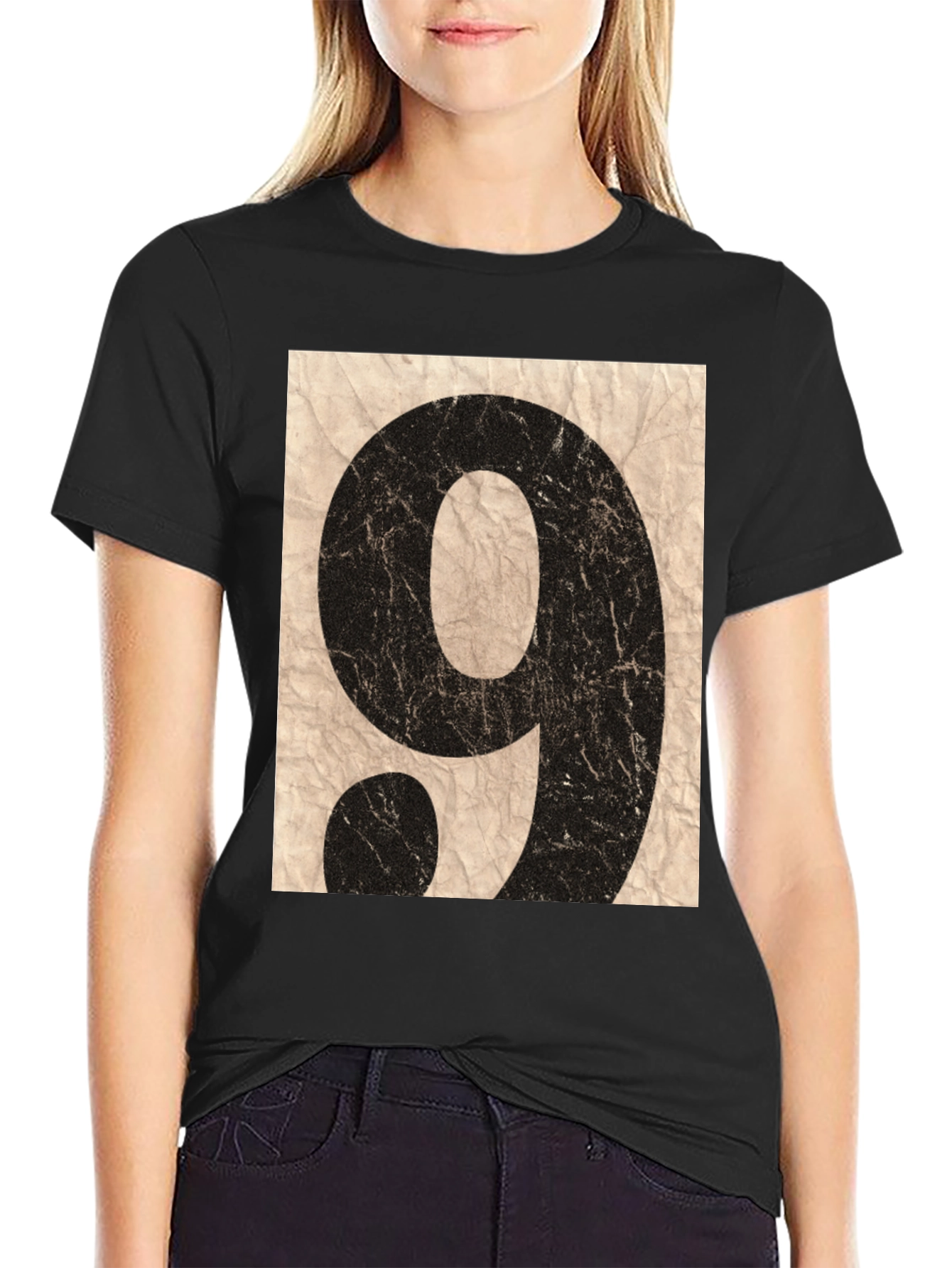 Black Vintage Number 9 Graphic T-Shirt view 2