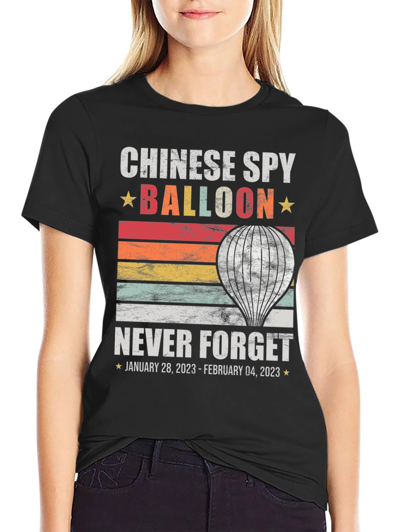 Black Chinese Spy Balloon Never Forget T-Shirt view 2