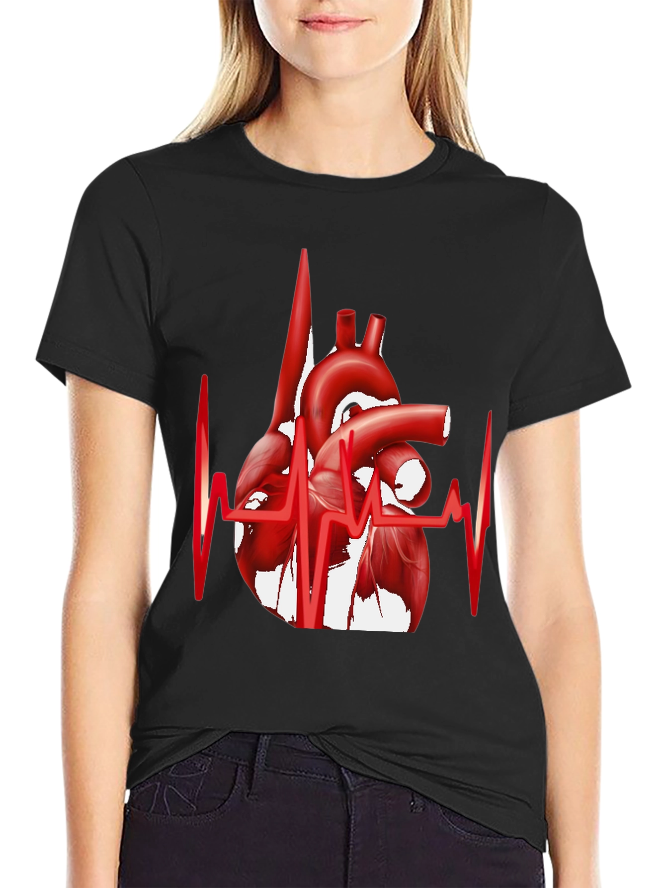 Black Anatomical Heartbeat Graphic Tee - Stylish Medical Apparel view 2