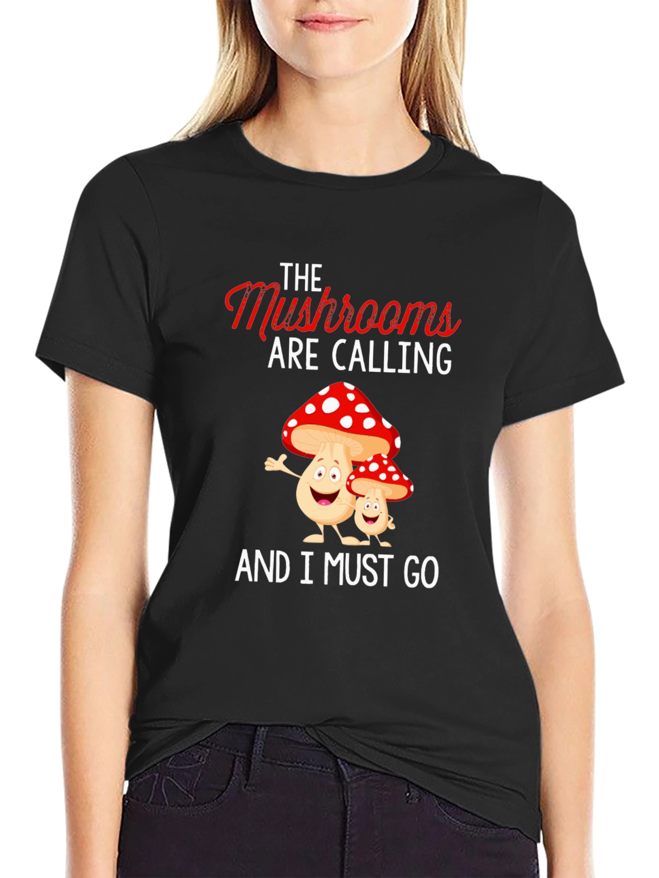 Black Mushroom Calling T-Shirt view 2