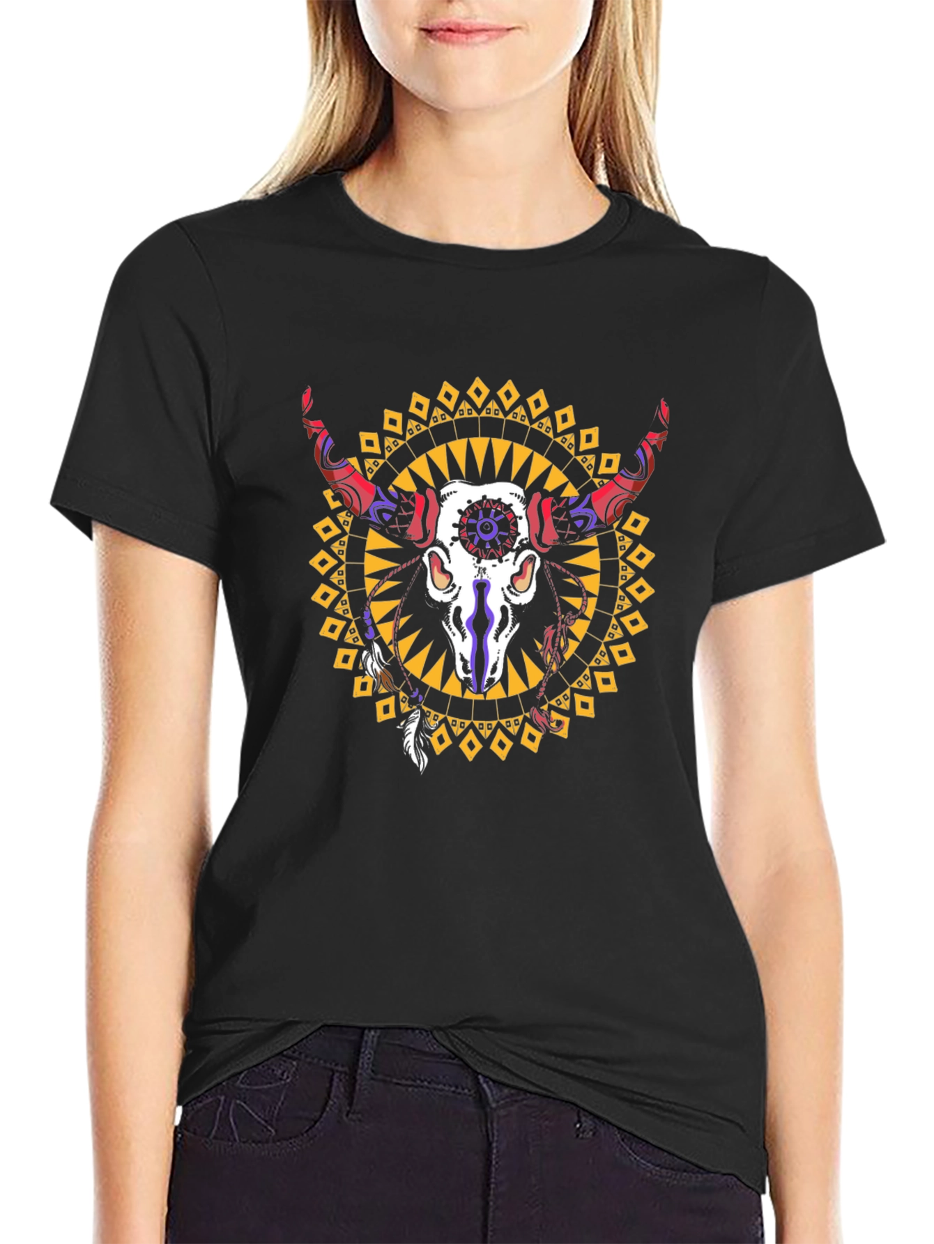 Black Bull Skull Graphic Tee - Western Style view 2