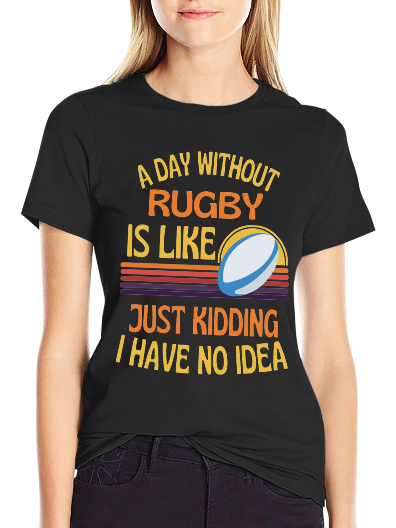 Black Rugby Humor T-Shirt: A Day Without Rugby view 2