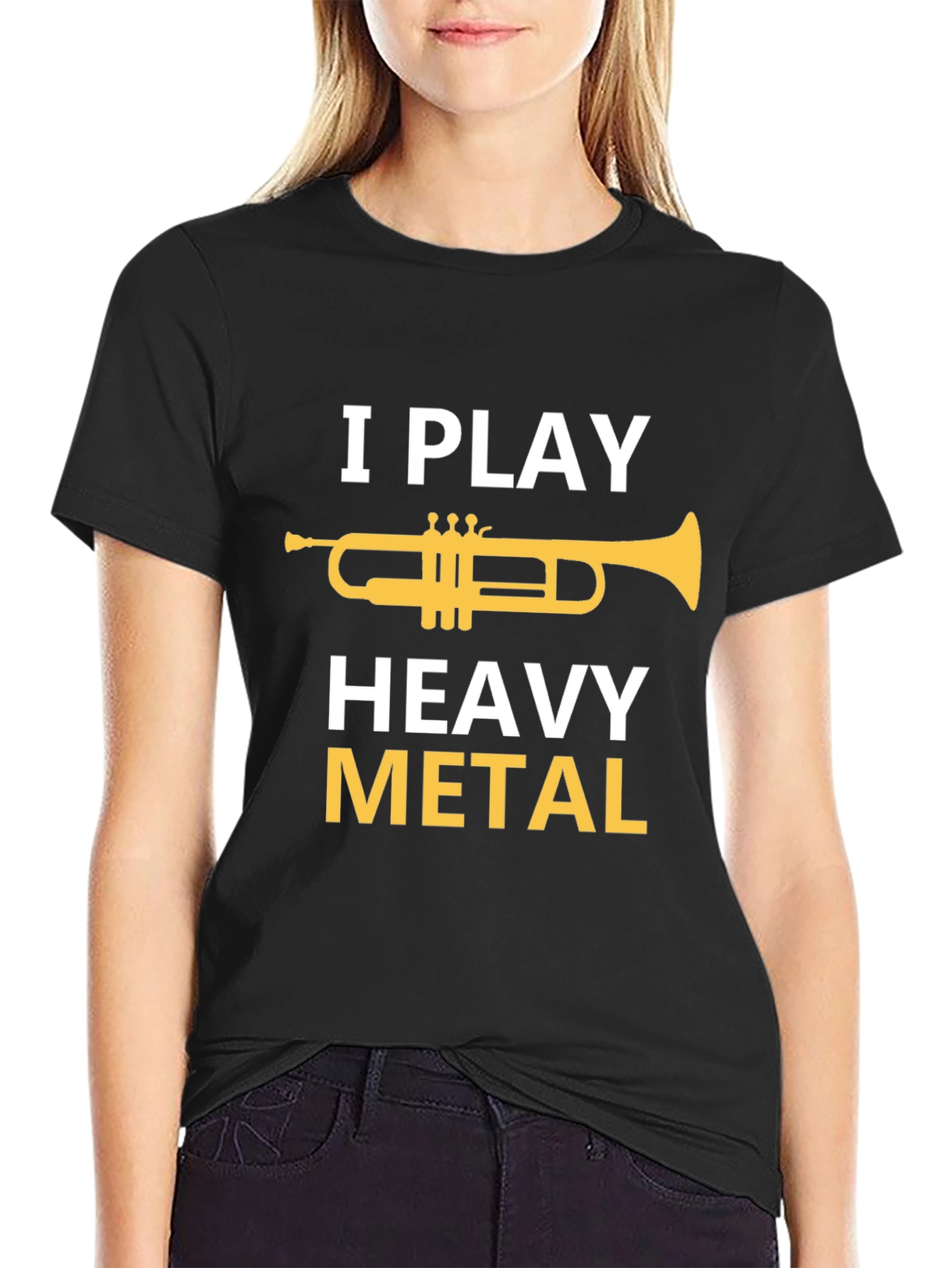 Black I Play Heavy Metal Trumpet T-Shirt view 2