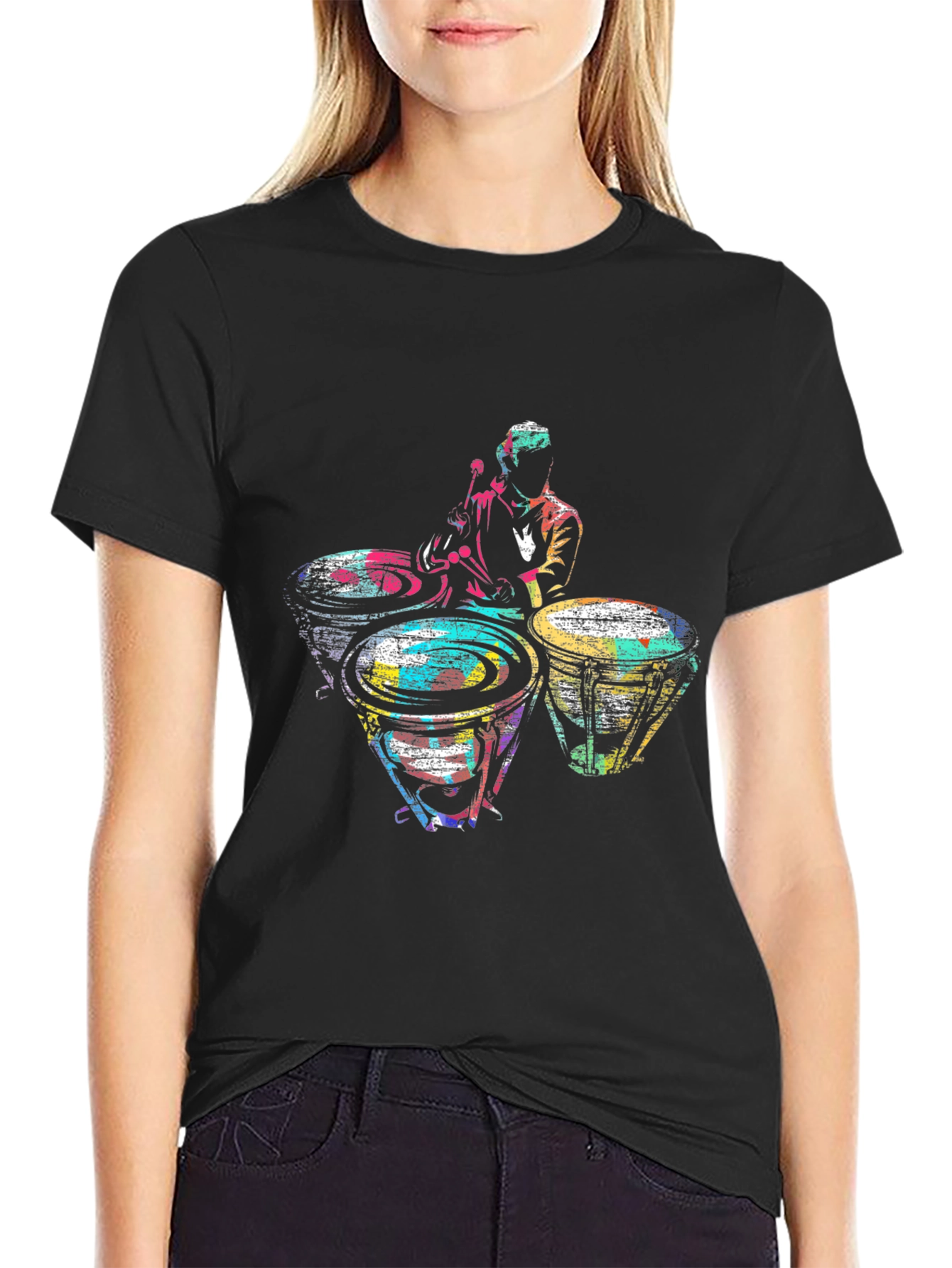 Black Colorful Drums Graphic Tee view 2